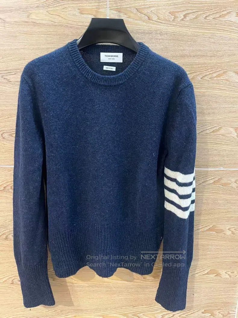 Other Thom Browne Navy Blue Four-Stripe Wool Crewneck Sweater Size US XL / EU 56 / 4 - 1 Thumbnail