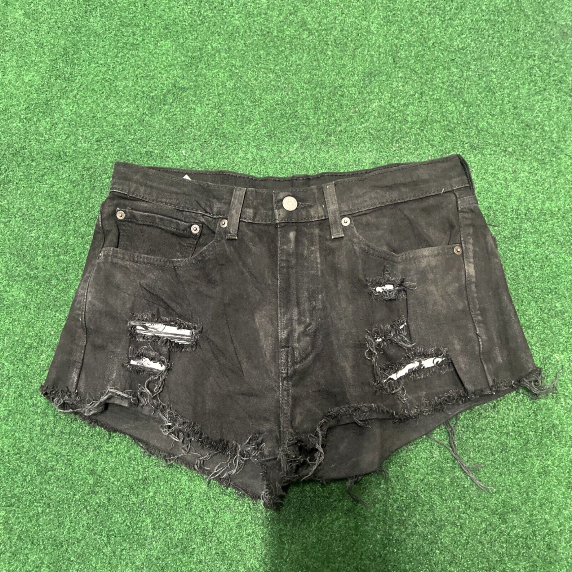 Levi's Vintage Levis 501 Black Distressed with Holes Cutoff 2" Jean Shorts Size 32 Size 24" / US 00 / IT 34 - 1 Thumbnail