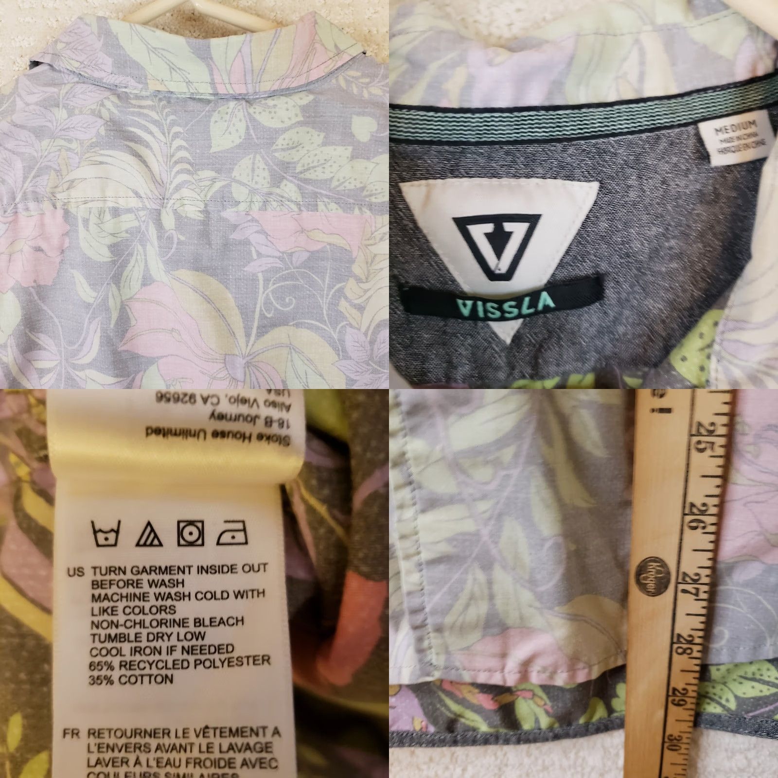 Vissla Vissla Button Up Shirt Men M Floral Print Short Sleeve Cotton Multicolor Holiday All Seasons Button-Down Collared Size US M / EU 48-50 / 2 - 9 Thumbnail