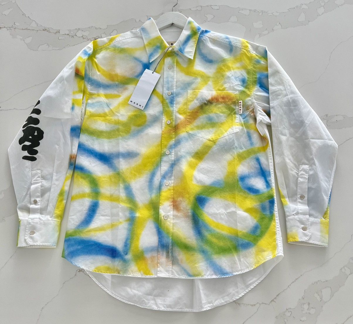 Marni New MARNI Scribble Spray Paint Multicolour Oxford Shirt 50 Size US M / EU 48-50 / 2 - 8 Thumbnail