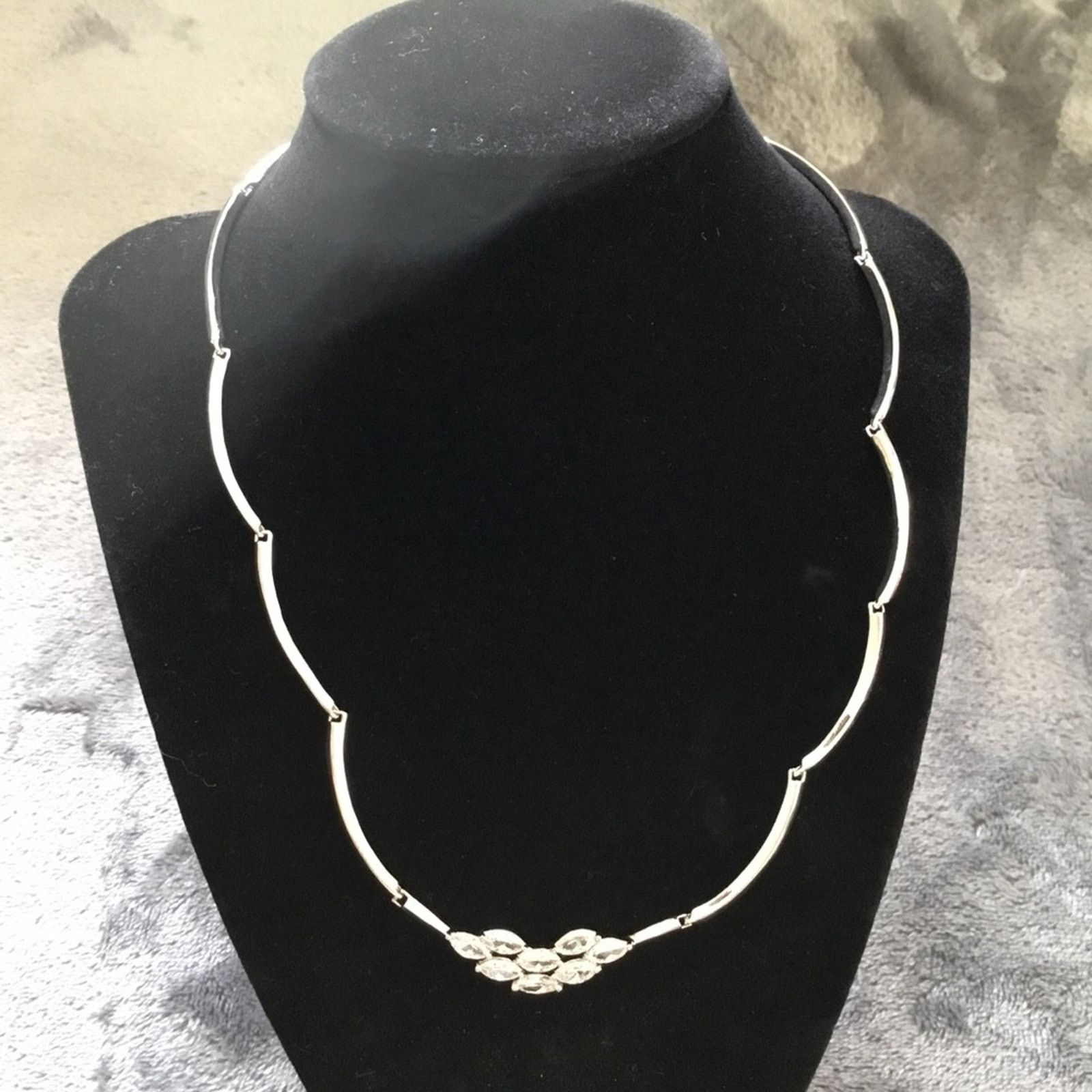Other Sterling Silver Oval Flower Crystal Statement Necklace Size ONE SIZE - 2 Thumbnail