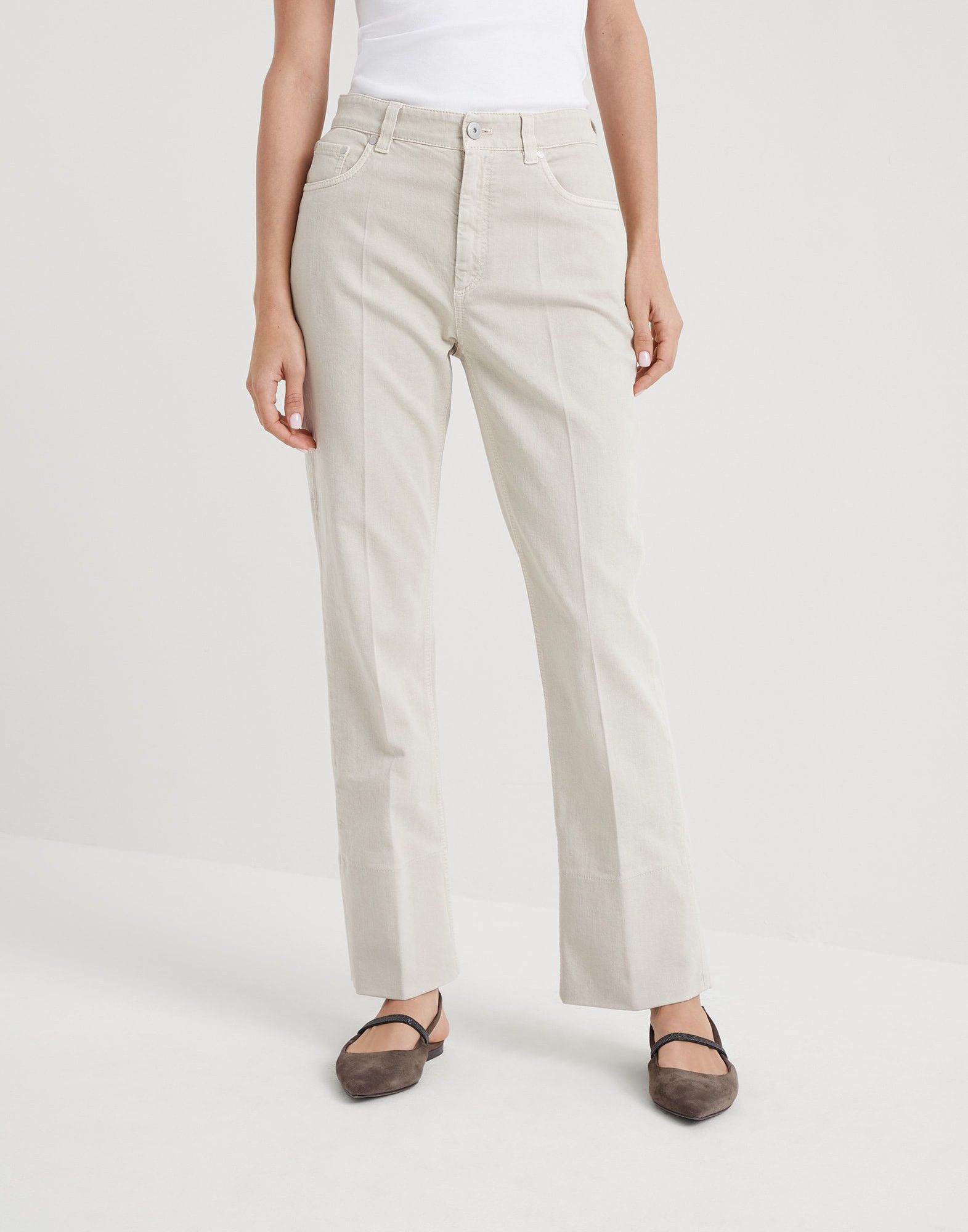 Brunello Cucinelli o1w1db10825 Woman Dyed Pants in Open White Size 27" / US 4 / IT 40 - 1 Thumbnail