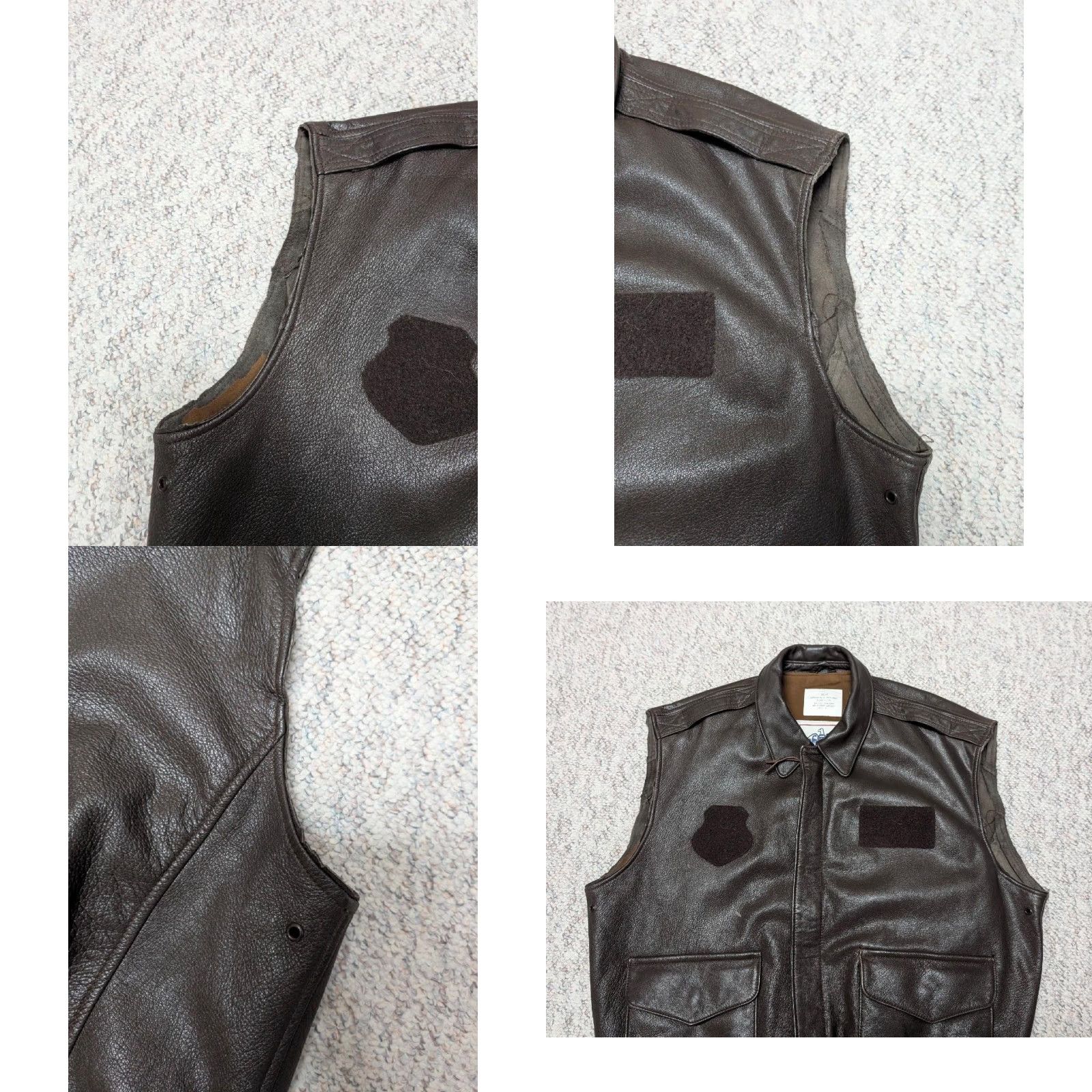 Avirex VINTAGE Avirex leather vest A2 bomber 46 brown XL cut-off sleeves Men's size XL brown leather vest USA made A2 bomber vest Mens XL brown 90s event Size US XL / EU 56 / 4 - 8 Thumbnail