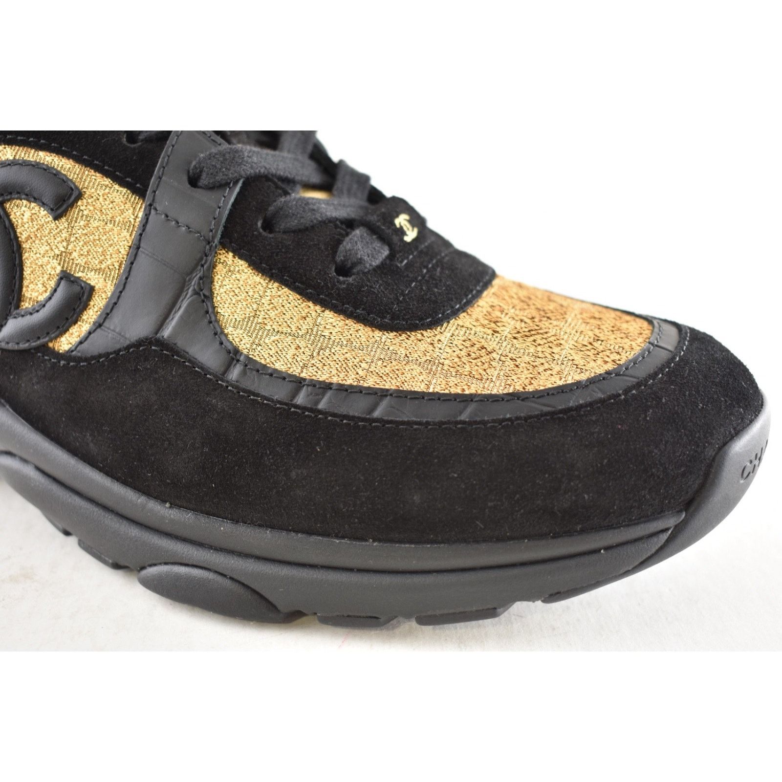 Chanel Chanel 19A Mens Black Gold Croc Suede CC Logo Low Top Size US 11 / EU 44 - 7 Thumbnail