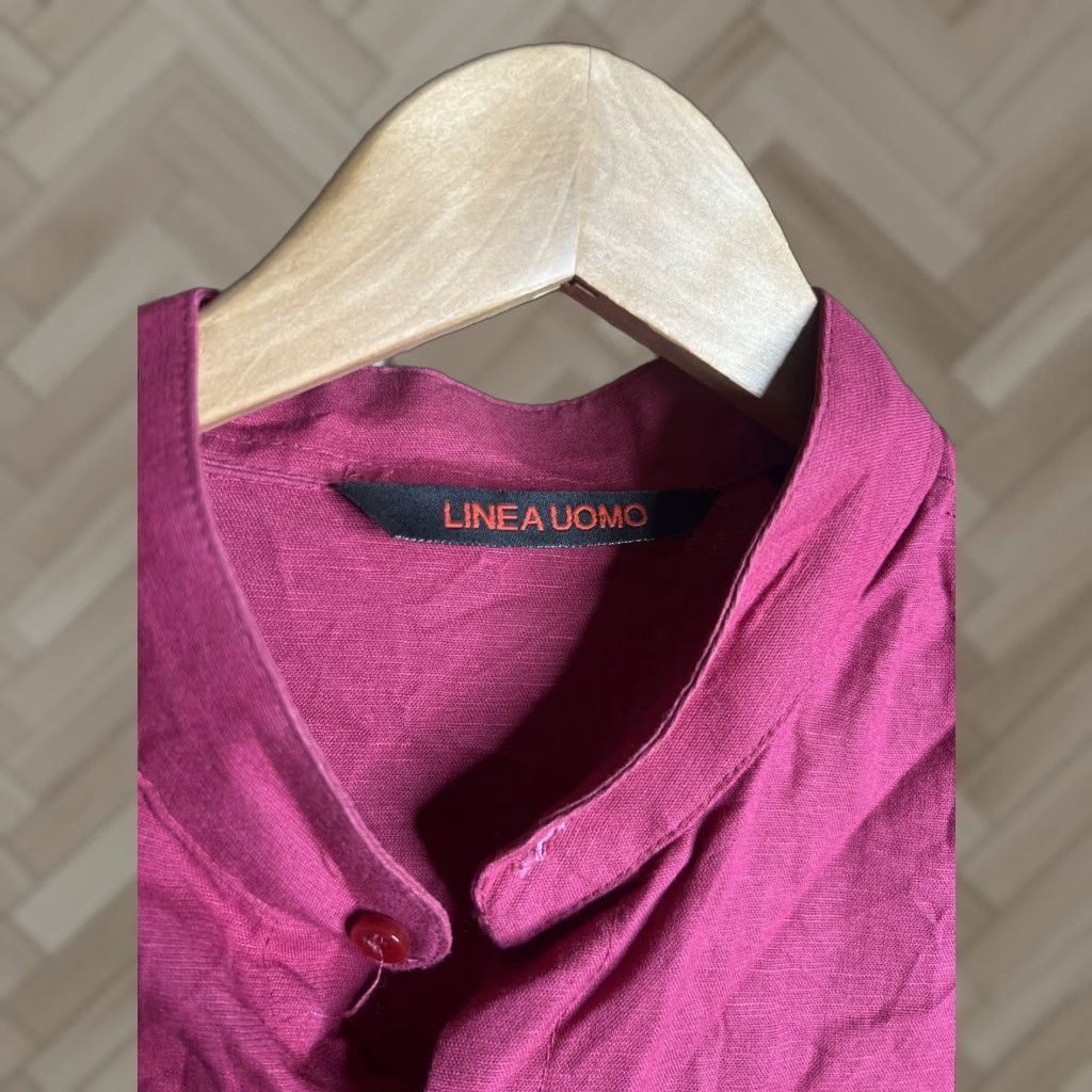 Vintage Linea Uomo Shirt Button-Up Men XL Red Linen Viscose Short Sleeve Collared Knit Breathable Pocket Tropical Size US XL / EU 56 / 4 - 1 Thumbnail