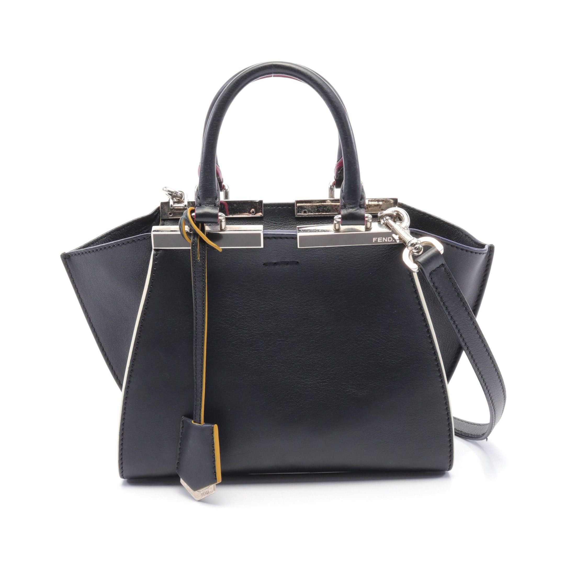 image of Fendi Mini Troisours Handbag Leather Black Multicolor 2Way, Women's