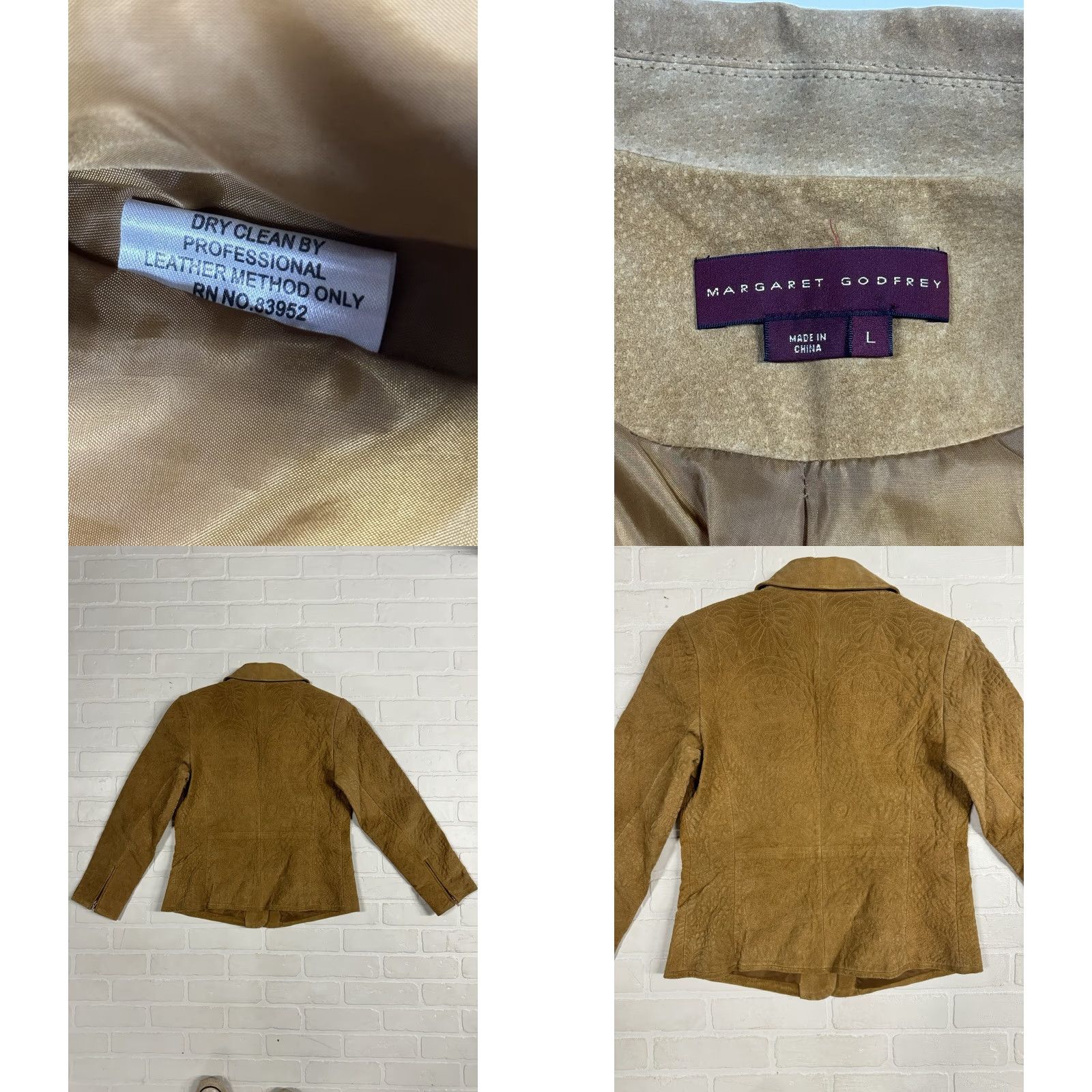 Vintage Margret Godfrey Leather Jacket Women’s L Tan Button Up Embroidered Geometric Jacket Size L / US 10 / IT 46 - 8 Thumbnail