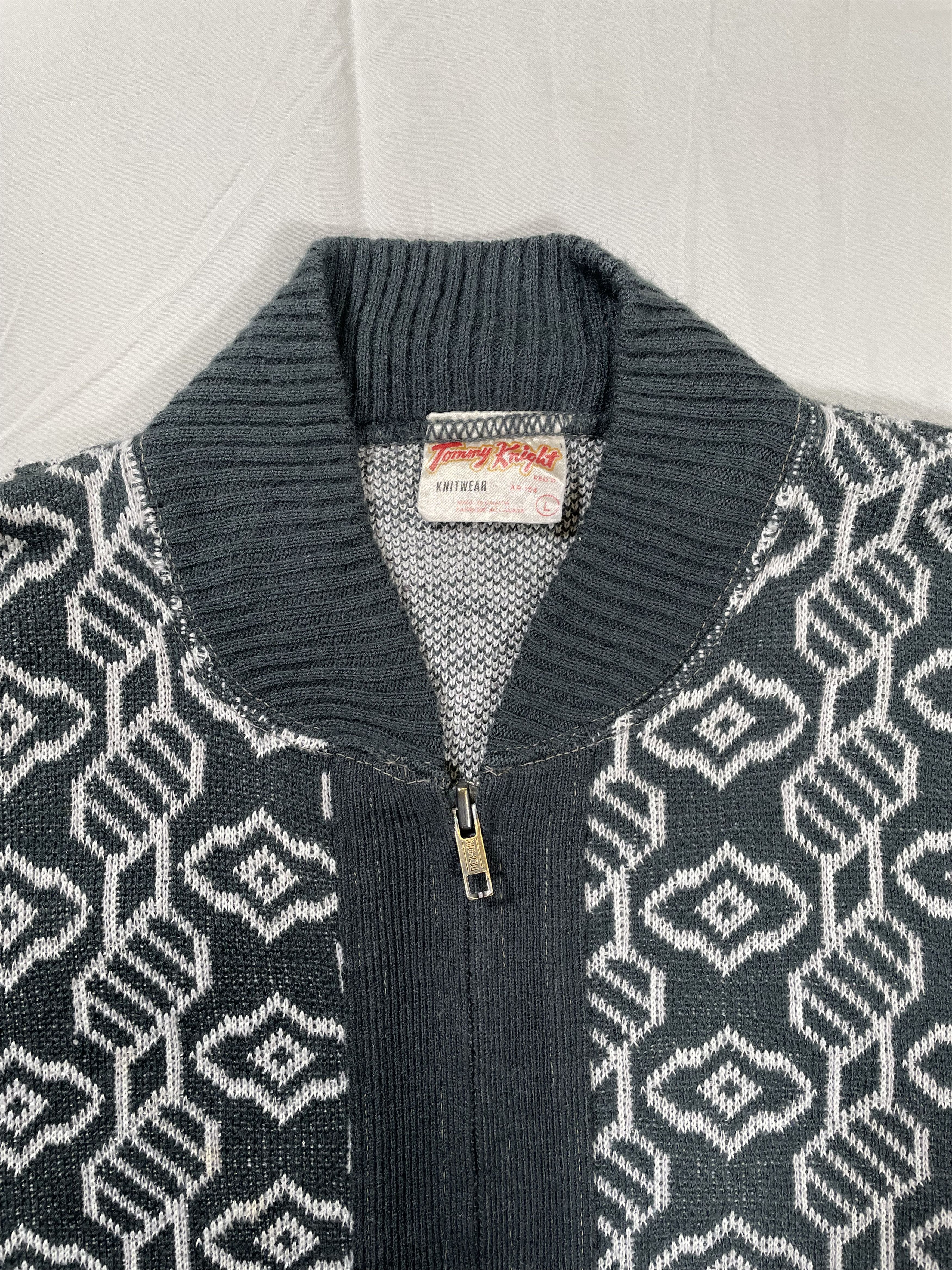 Vintage VTG 1970's Tommy Knight Patterned Knit Zipper Cardigan Size US L / EU 52-54 / 3 - 4 Thumbnail
