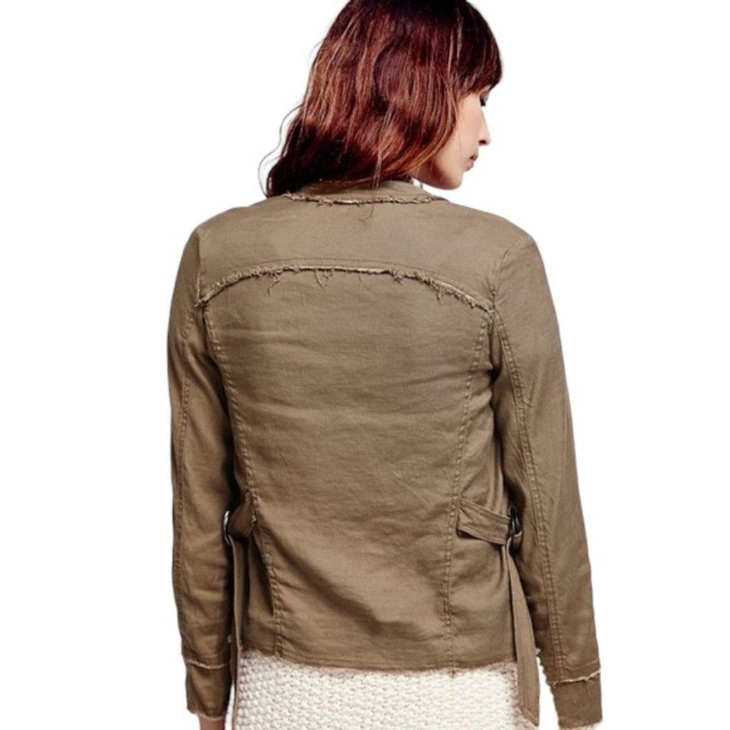 Free People Free People Olive Linen Blend Raw Finish Waterfall Jacket XS Size XS / US 0-2 / IT 36-38 - 4 Thumbnail
