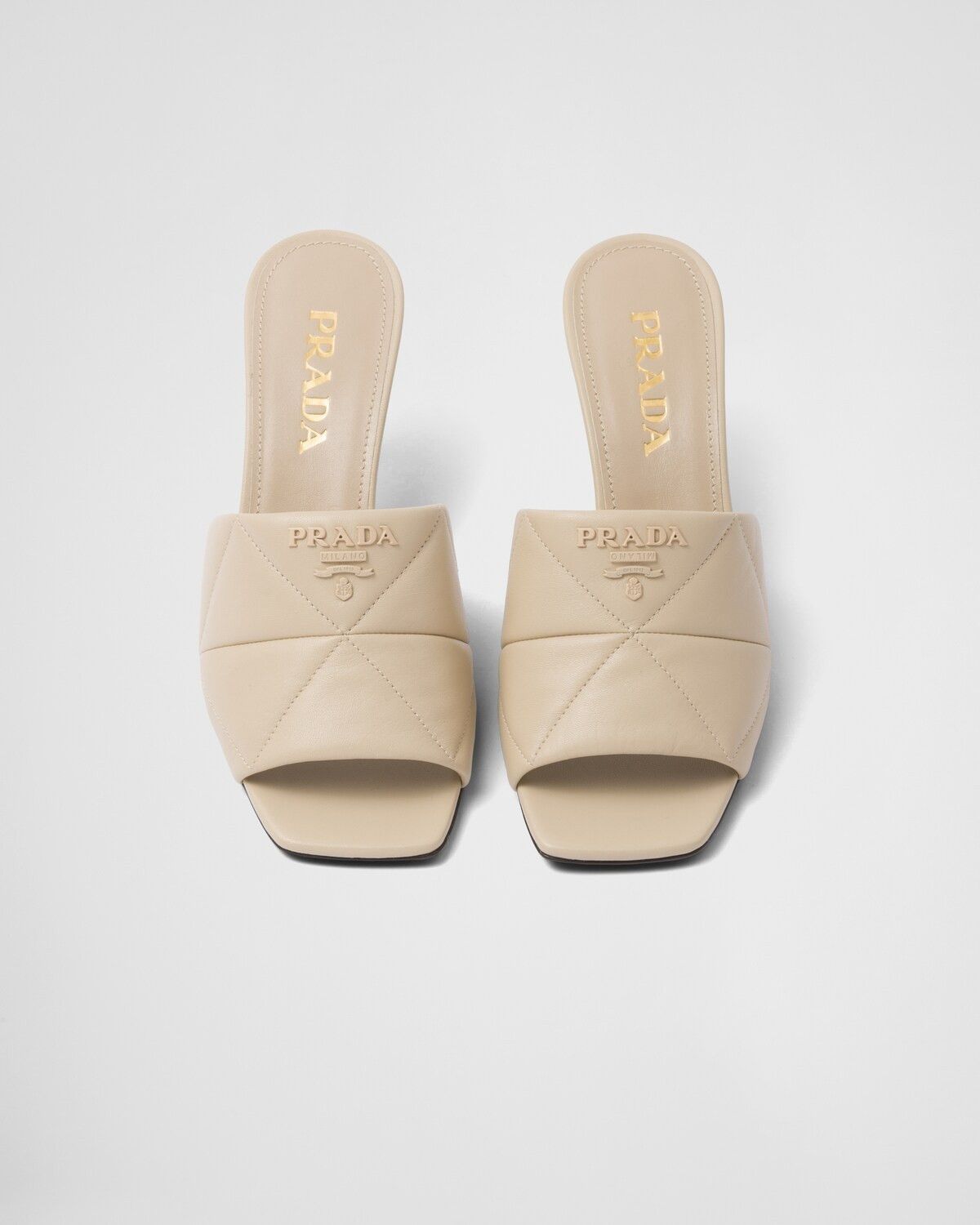 Prada oc11z0625 Quilted Nappa Leather Heeled Sandals in Beige Size US 8 / IT 38 - 2 Thumbnail
