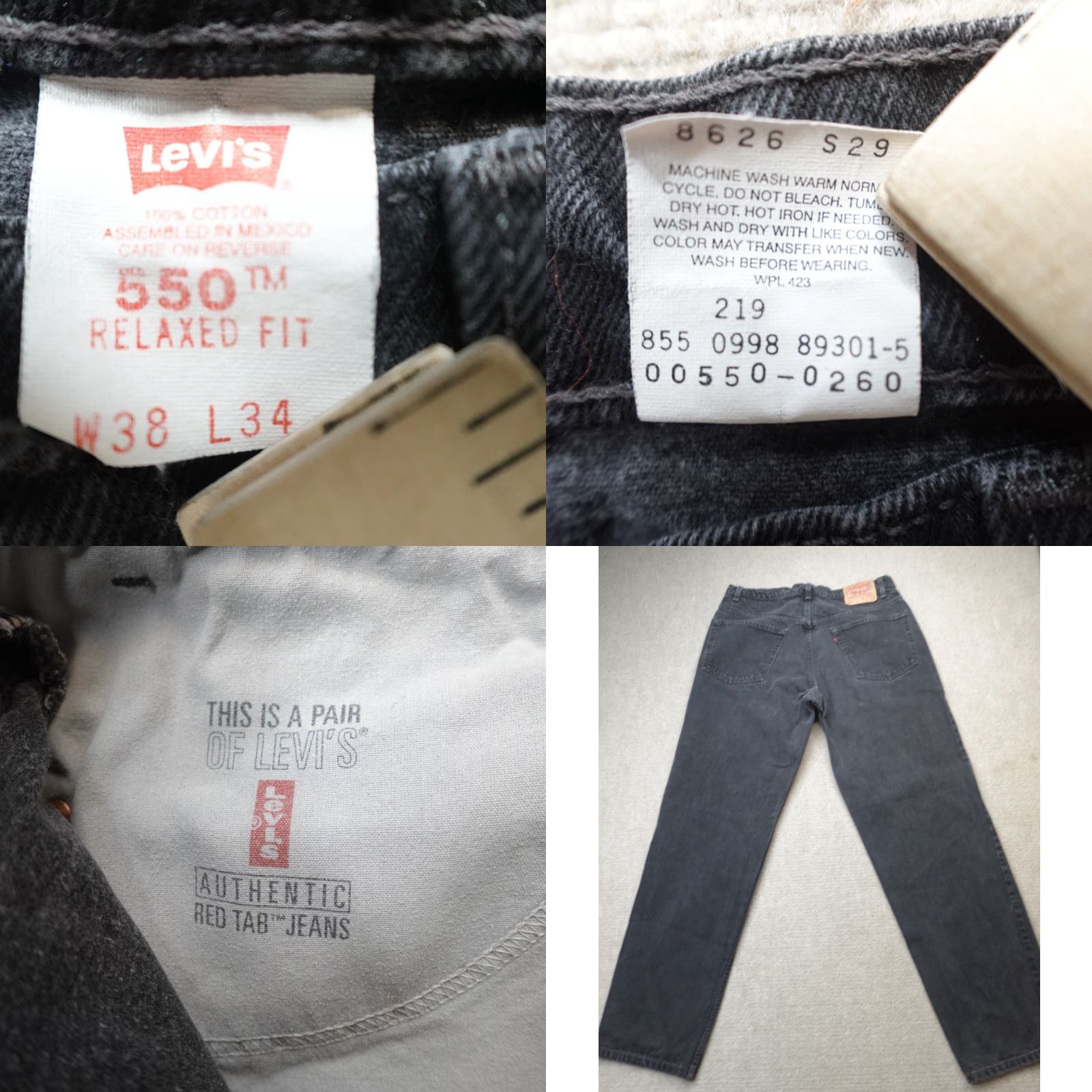 Levi's VINTAGE Levi's 550 Jeans 36 x 33 Black Zip Fly Relaxed Taper Men 36 Regular Inseam 33 Levi's 550 Denim Cotton Jeans 1998 Black Mens Size US 36 / EU 52 - 8 Thumbnail