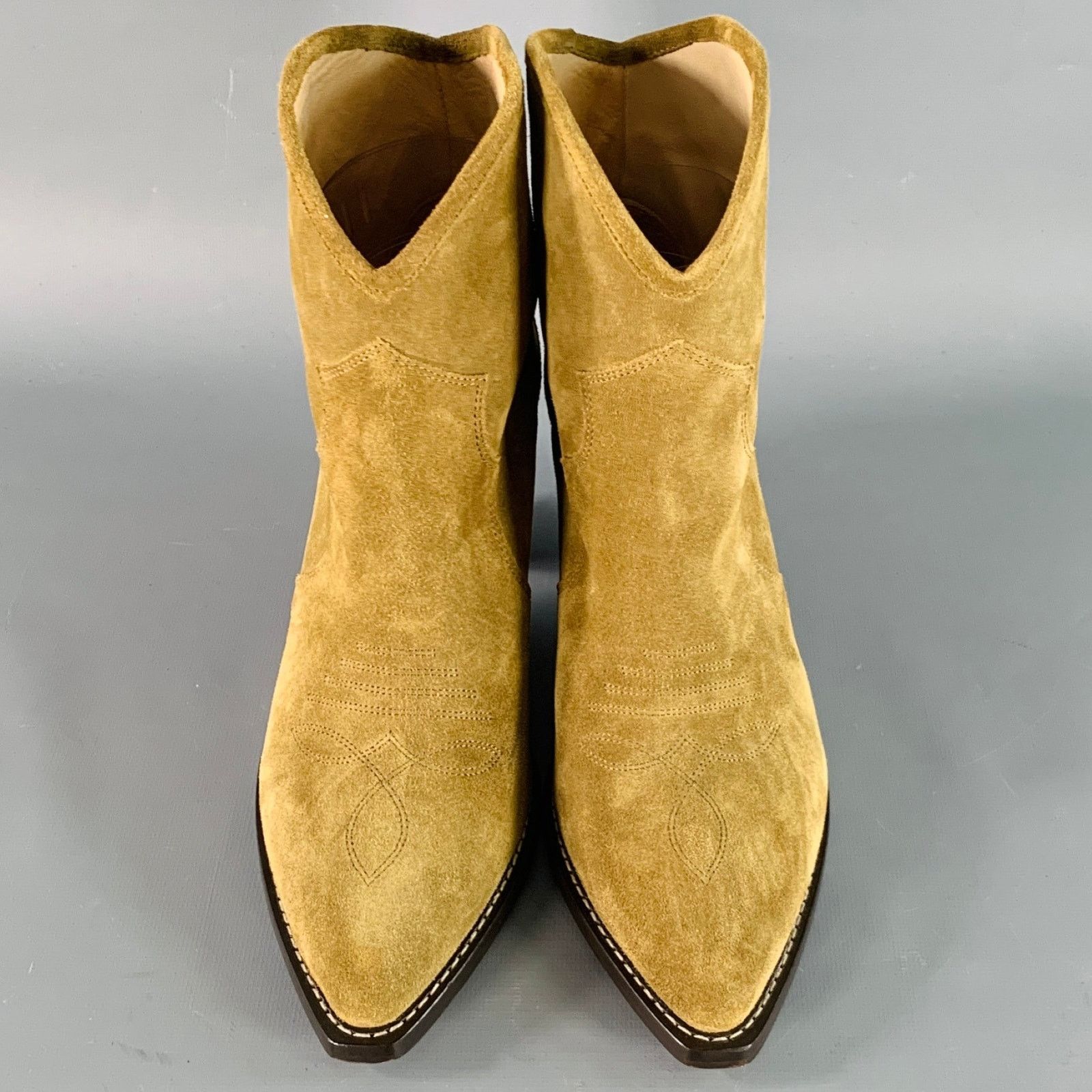 Isabel Marant 10 Darizo Taupe Suede Pull On Stacked Heel Cowboy Boots Size US 10 / IT 40 - 4 Thumbnail