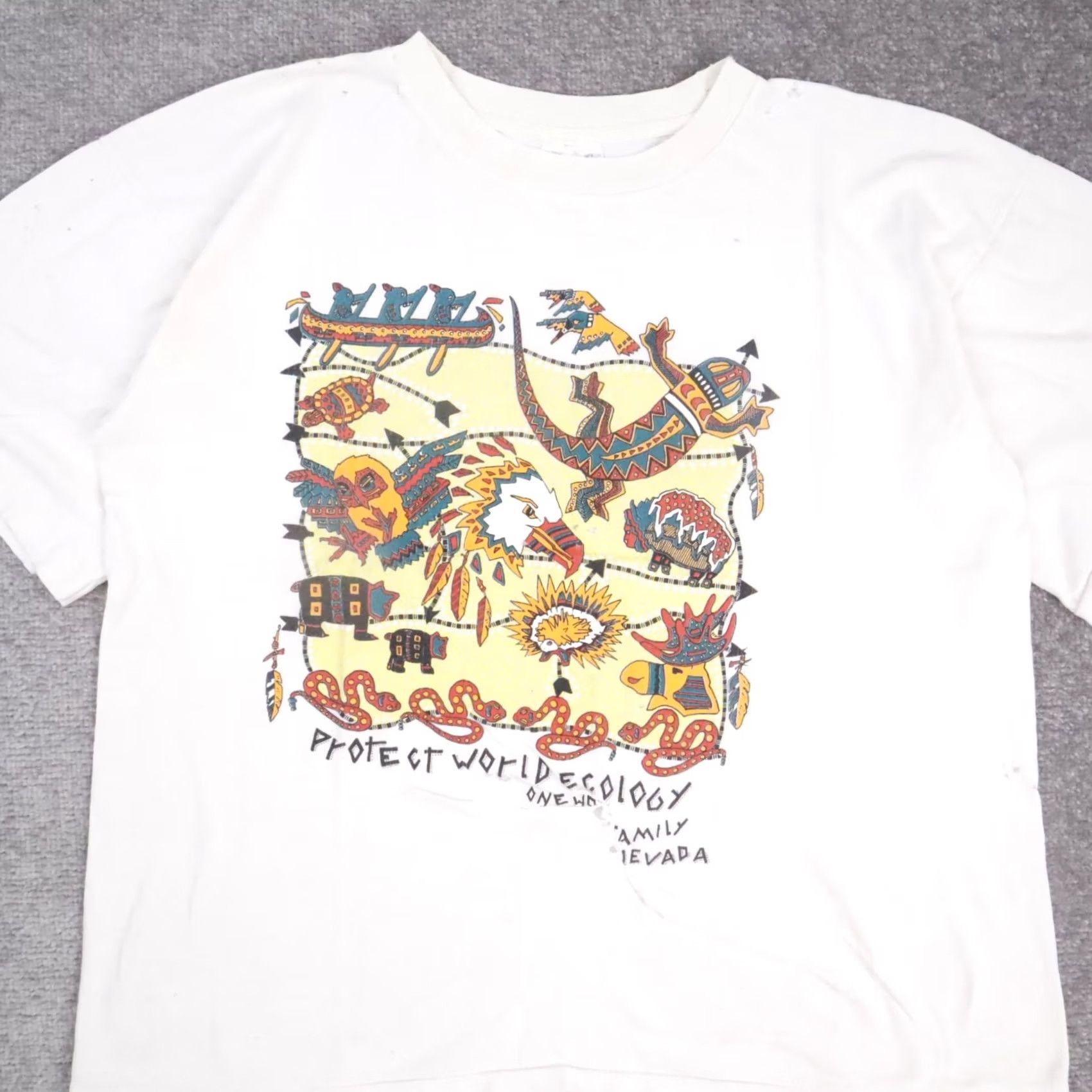 Vintage VTG 90s Nevada World Ecology Animals T-Shirt White XL Short Sleeve Thrashed Size US XL / EU 56 / 4 - 5 Thumbnail