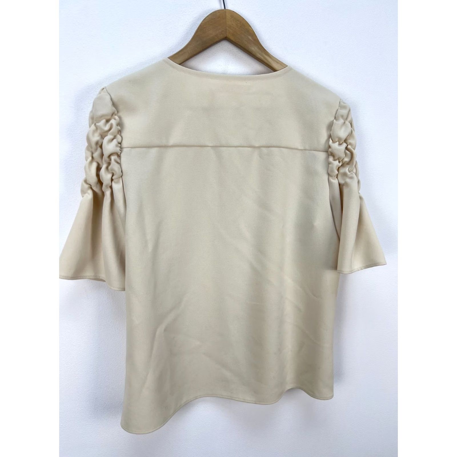 Vintage See By Chloe Beige V-Neck Blouse Ruched Short Sleeve Women’s Size 42 L Beige Blouse Womens V-Neck Short Sleeve See By Chloe Size L / US 10 / IT 46 - 2 Thumbnail