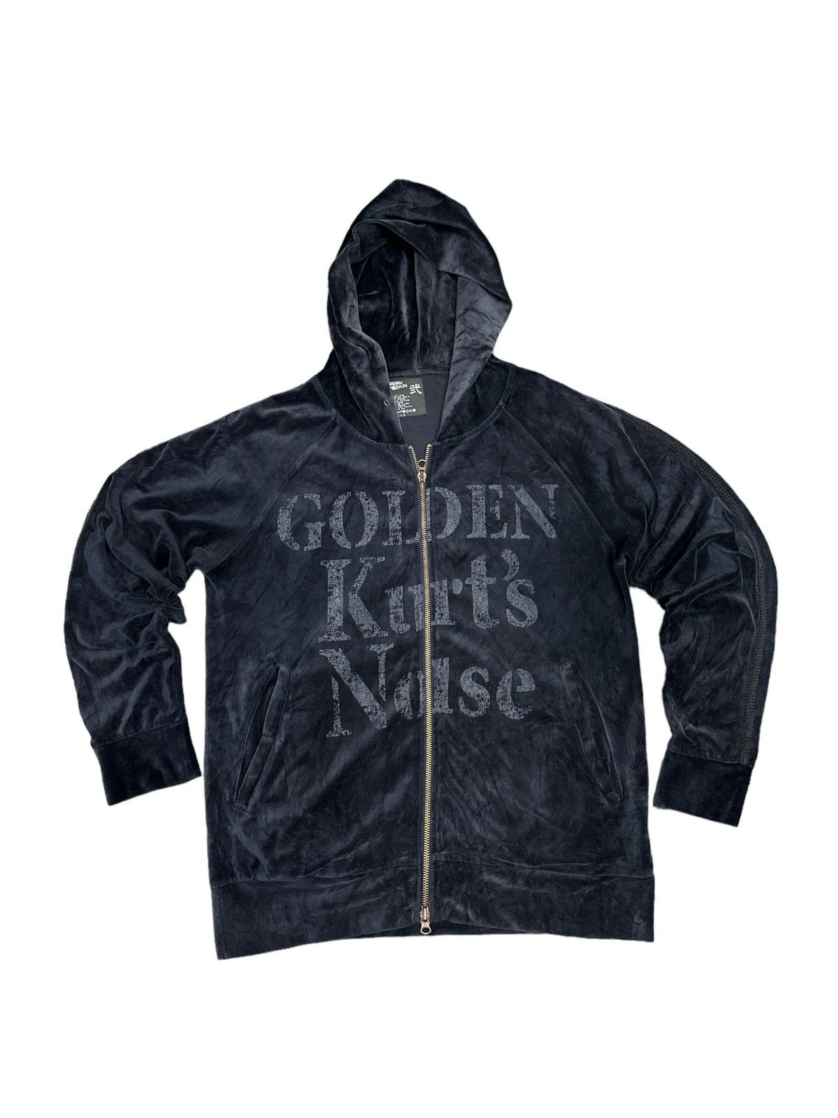 image of Ppfm Golden Kurt's Noise Velvet Hoodie Zipper in Black, Men's (Size Medium)