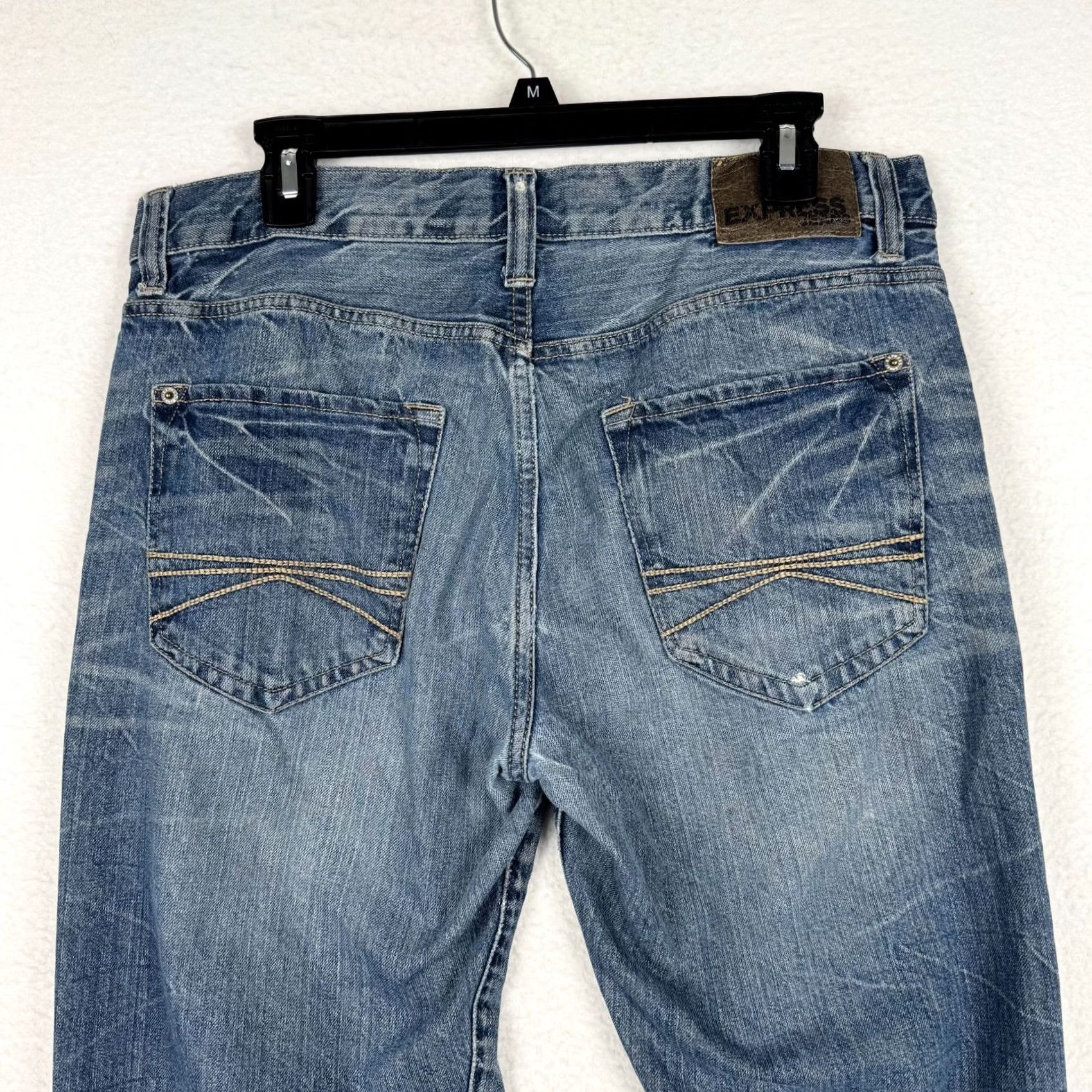 Express VINTAGE Y2K Express Boots Cut Jeans Mens 31x32 Blue Denim 5-Pocket Jeans Size US 31 - 4 Thumbnail