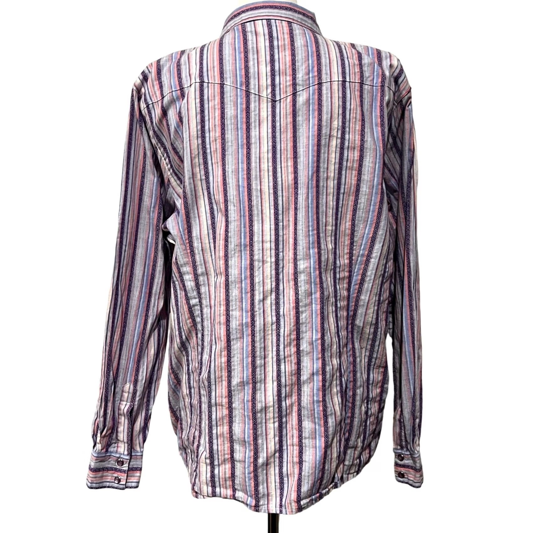 Wrangler VINTAGE Wrangler Blues Women’s Top Button Front Striped Pearly Snaps Long Sleeve Sz XXL Size XXL / US 16-18 / IT 52-54 - 6 Thumbnail