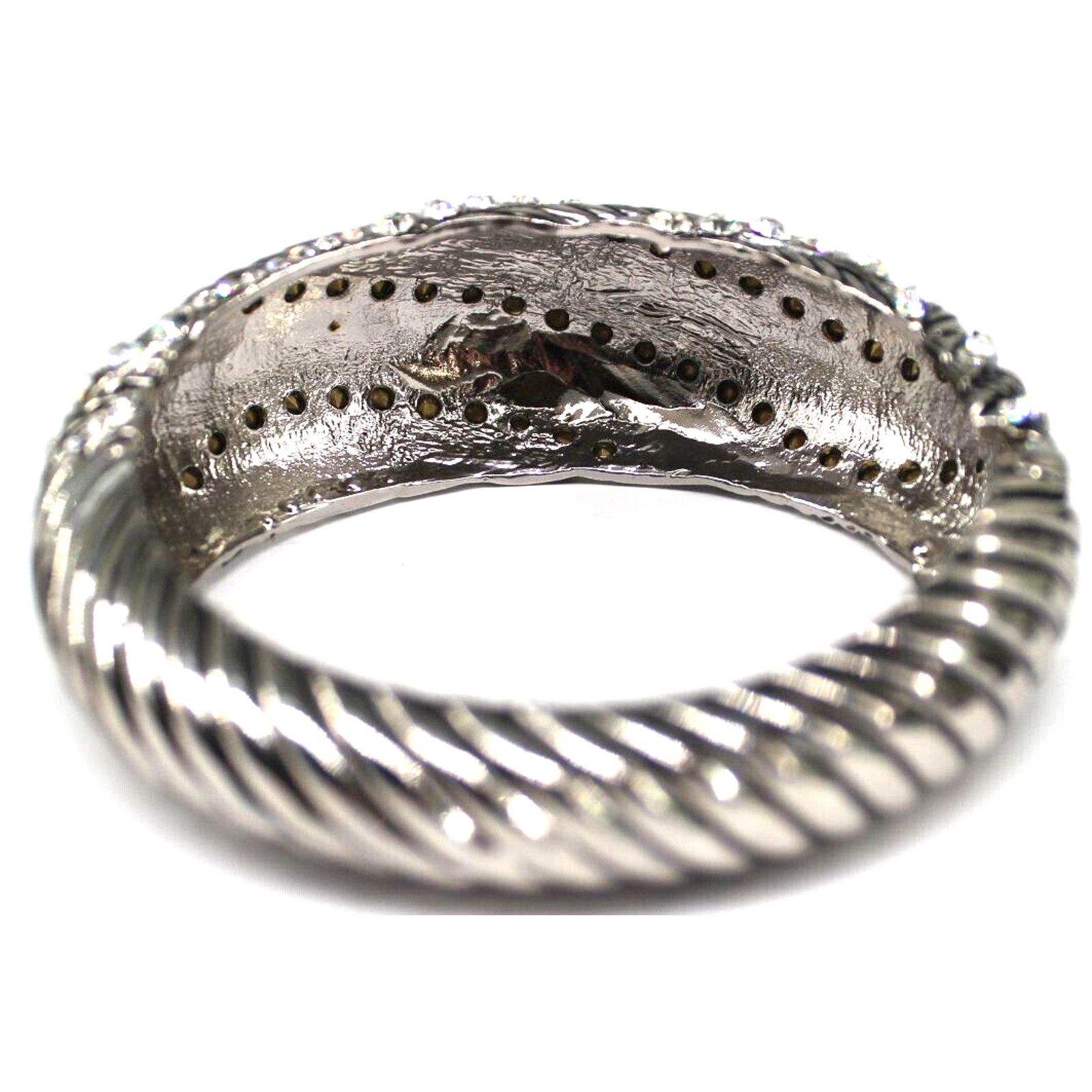 Other Stunning Rhinestone Silvertone Cuff Bracelet Waves Magnetic Size ONE SIZE - 4 Thumbnail