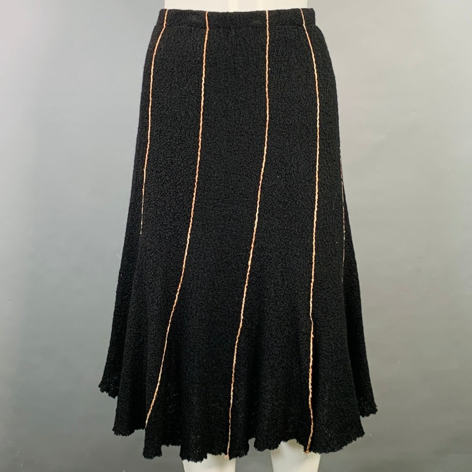 Other OKW Size S Black Gold Wool Stripe Midi Skirt Suit Size 29" - 5 Thumbnail