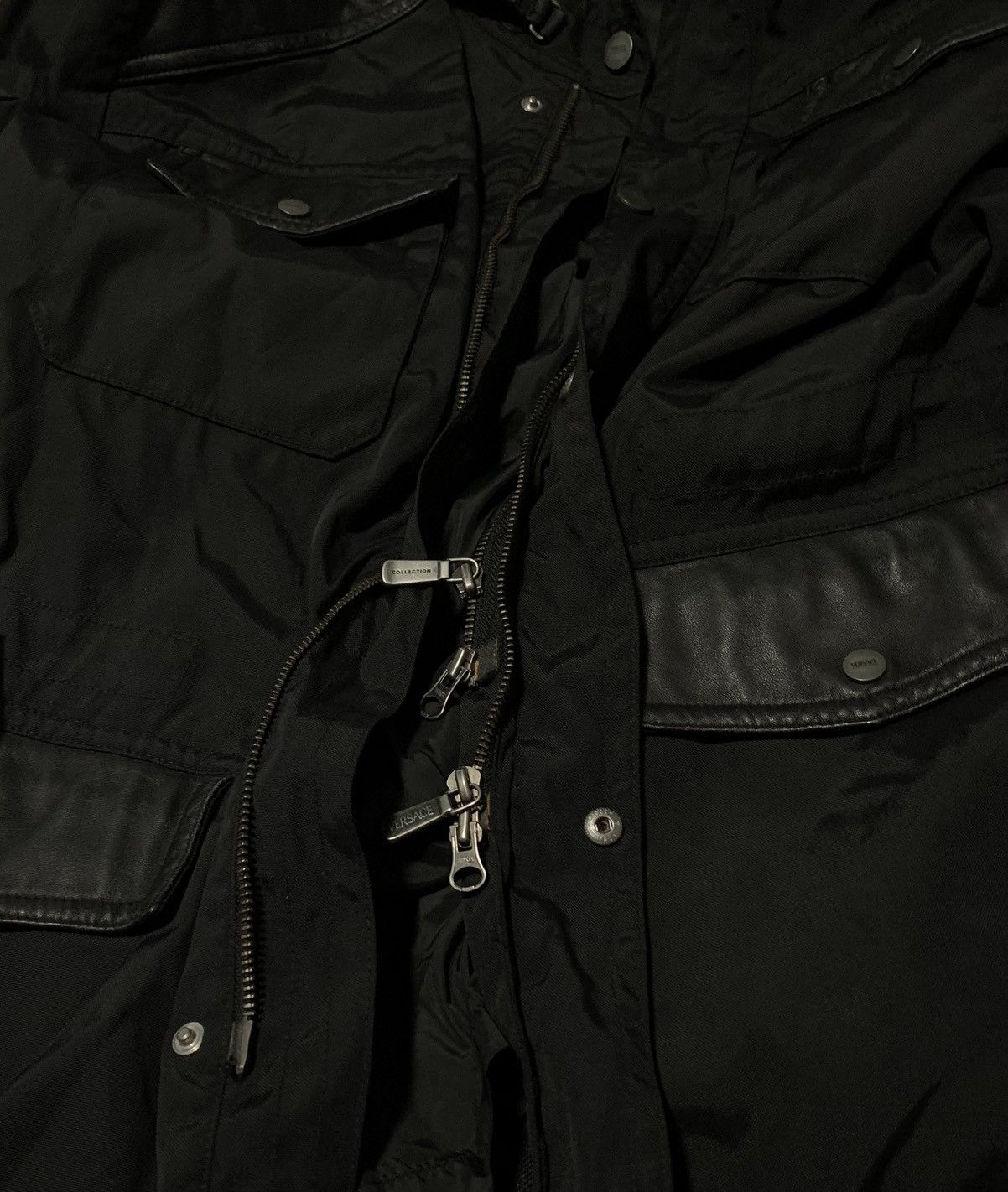 Versace Versace Vintage Utility Jacket with Genuine Leather Panels Size US XL / EU 56 / 4 - 2 Thumbnail