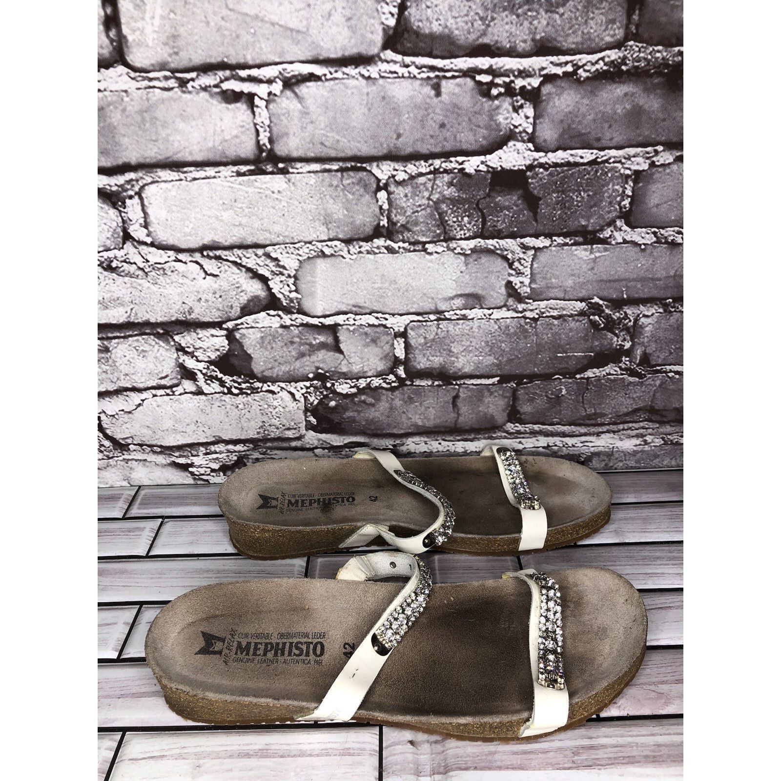 Mephisto Mephisto White Rhinestone Crystal Strap Slide Cork Sandals W Size US 11 / IT 41 - 22 Thumbnail