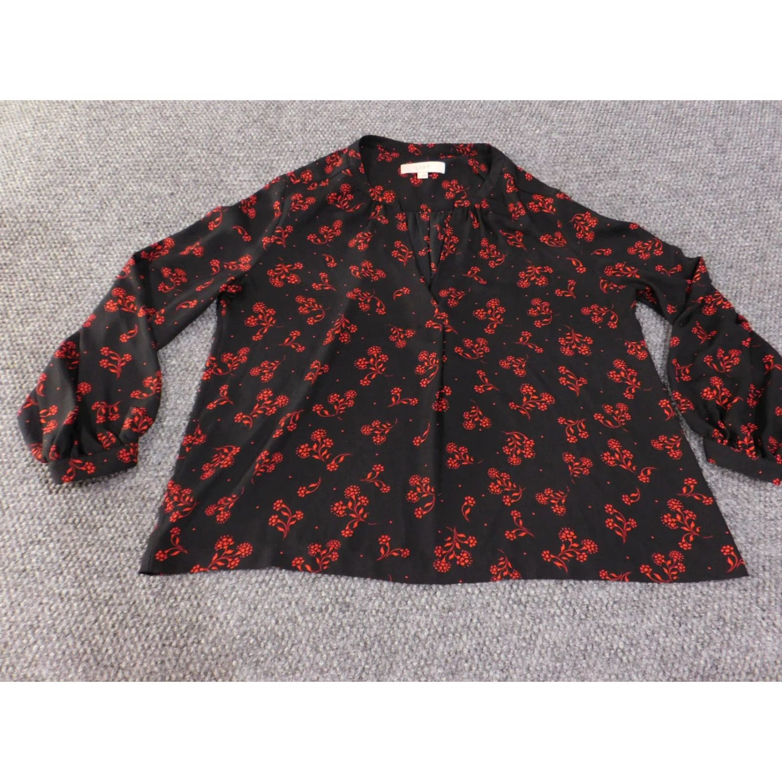 Loft LOFT Blouse Black Red Floral Long Sleeve Relaxed Fit Top Pullover Womens Large Size L Knit? (No Knit) Size L / US 10 / IT 46 - 2 Thumbnail