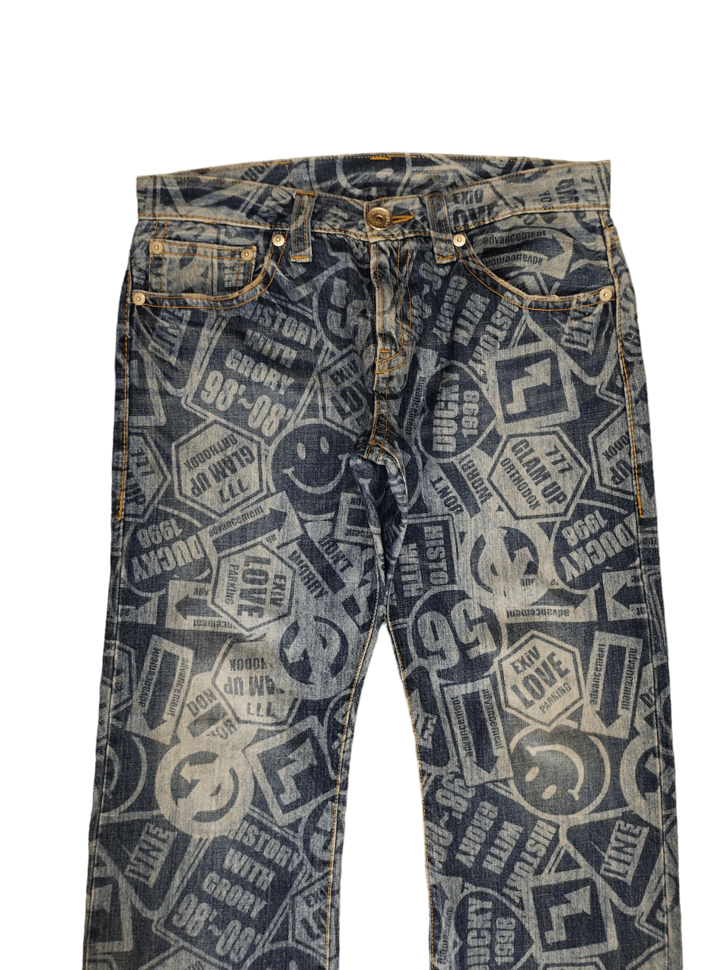 Hysteric Glamour Loose Jeans Co&Lu Full Print Sign Logo Denim Wide Leg Y2k Size US 34 / EU 50 - 2 Thumbnail