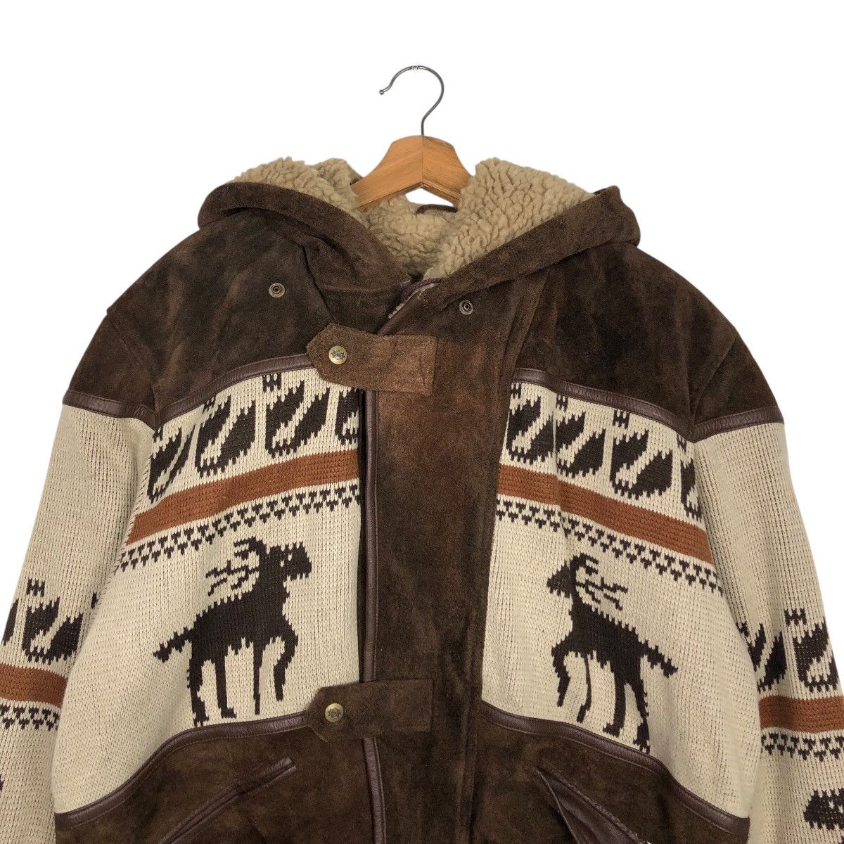 Japanese Brand Vtg ALLIX Cowboy Fleece-Lined Jacket Heavy Suede Paneling Size US L / EU 52-54 / 3 - 4 Thumbnail