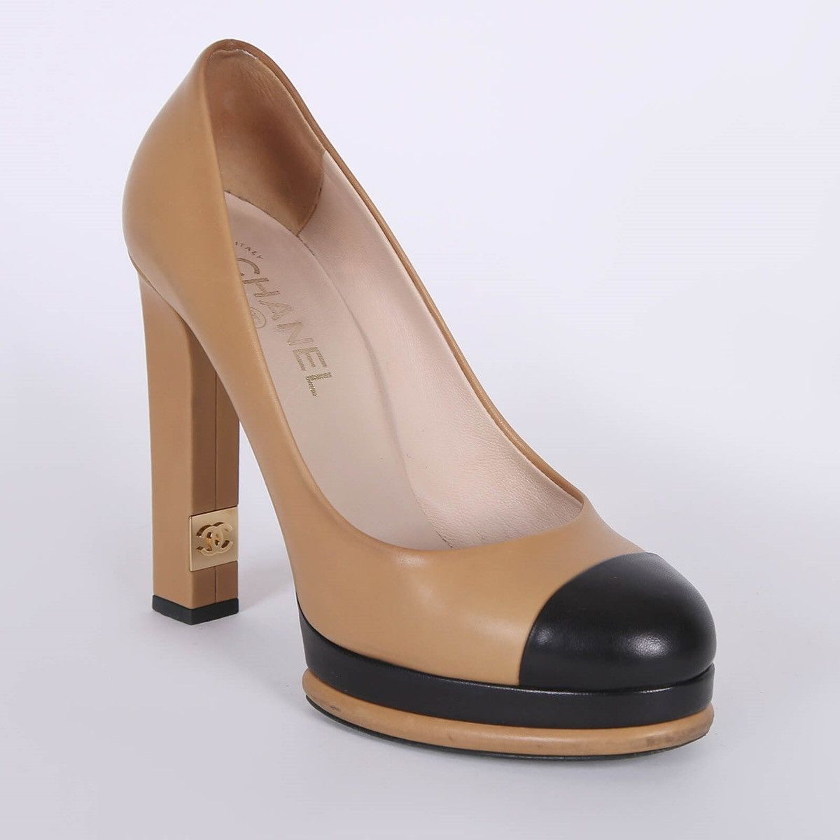 Chanel Chanel CC Platform Pumps - Beige/Black Size US 9 / IT 39 - 1 Thumbnail