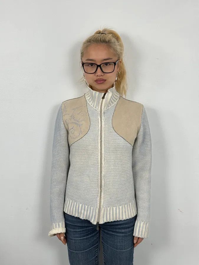 Versace 2000s Versace Blue & Beige Patch Zip-Up Sweater Size US S / EU 44-46 / 1 - 2 Thumbnail
