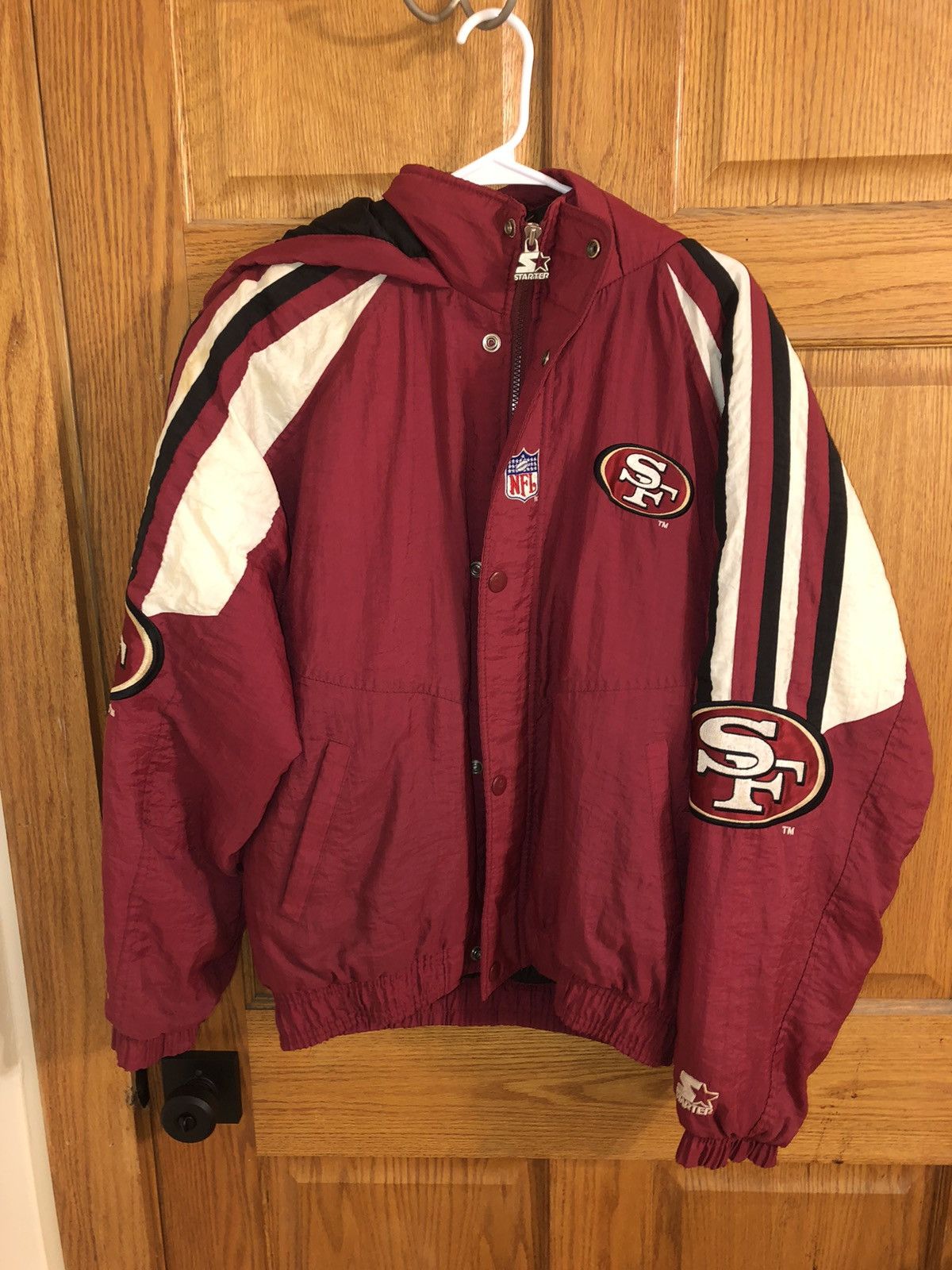 image of Nfl x Starter San Francisco 49’Ers Jacket in Red, Men's (Size Large)