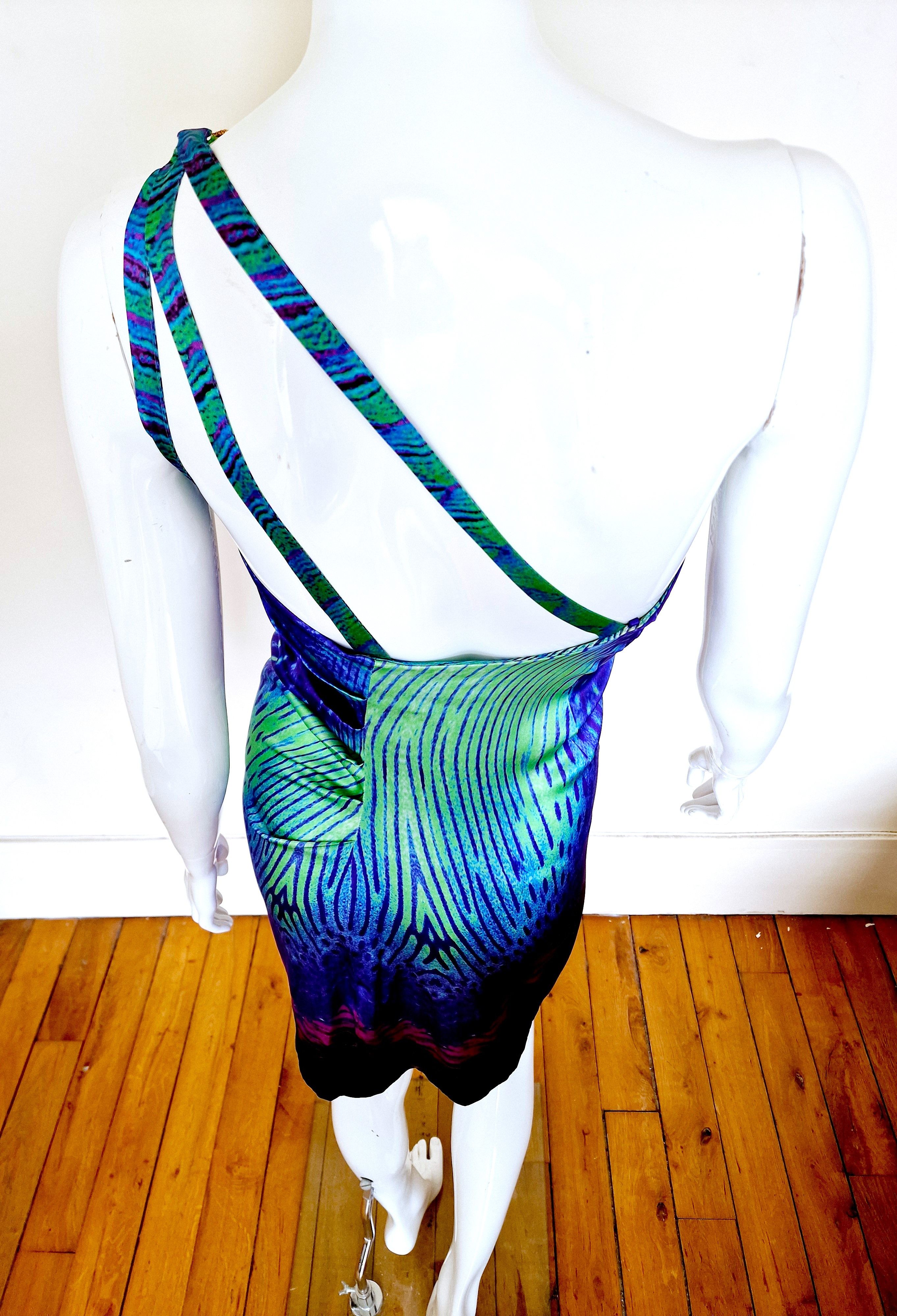 Roberto Cavalli Roberto Cavalli Vibrant Silk Peacock Feather Snake Dress Size XS / US 0-2 / IT 36-38 - 10 Thumbnail