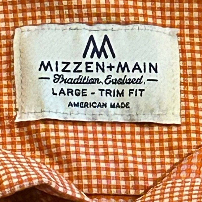 Mizzen+Main Mizzen+Main Trim Fit Orange Check Dress Shirt Mens Large USA Size US L / EU 52-54 / 3 - 4 Thumbnail