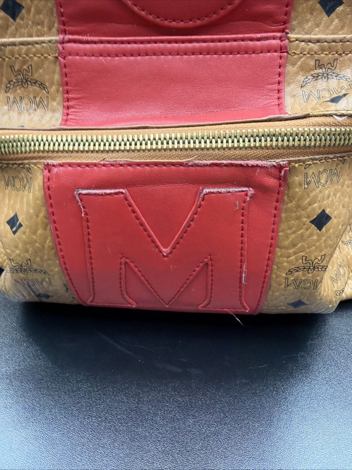 MCM MCM Visetos Medium Stark Logo Stripe Backpack Cognac Red Size ONE SIZE - 14 Thumbnail