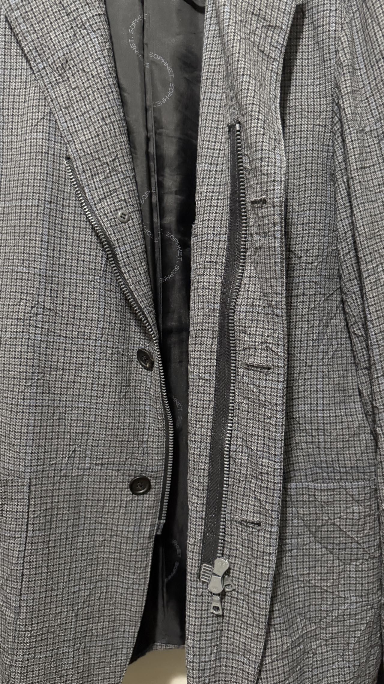 Sophnet. × uniform experiment Sophnet wool ISSEY-Wrinkled effect riri Zipper 3B Jacket L Size 38R - 7 Thumbnail
