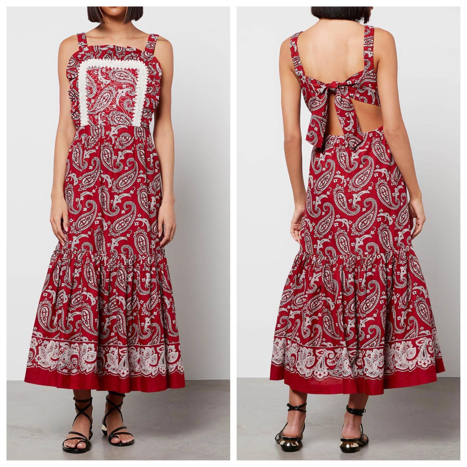 image of New Sea New York Theodora Paisley Print Apron Dress Red, Women's (Size Small)