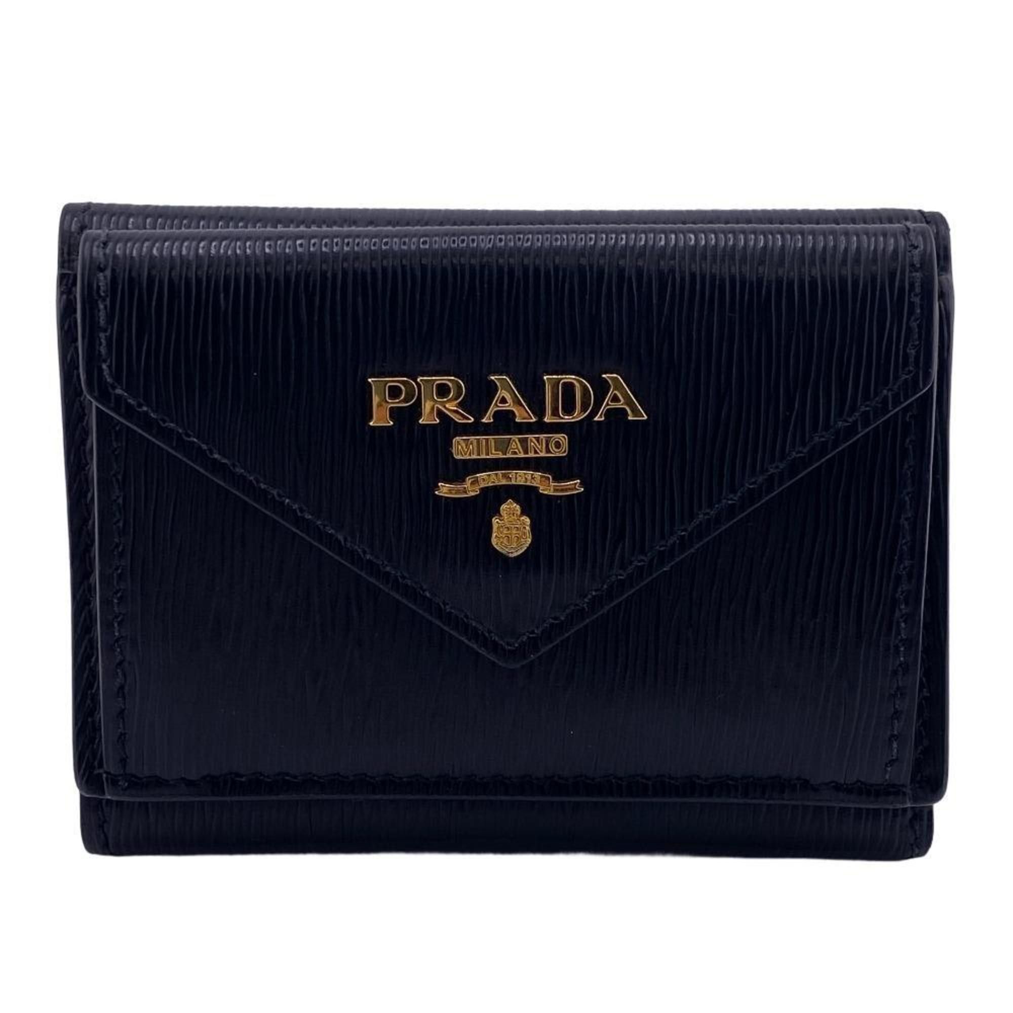 image of Prada 1Mh021 Vitello Move Compact Wallet Tri-Fold Black Women's Z0006462