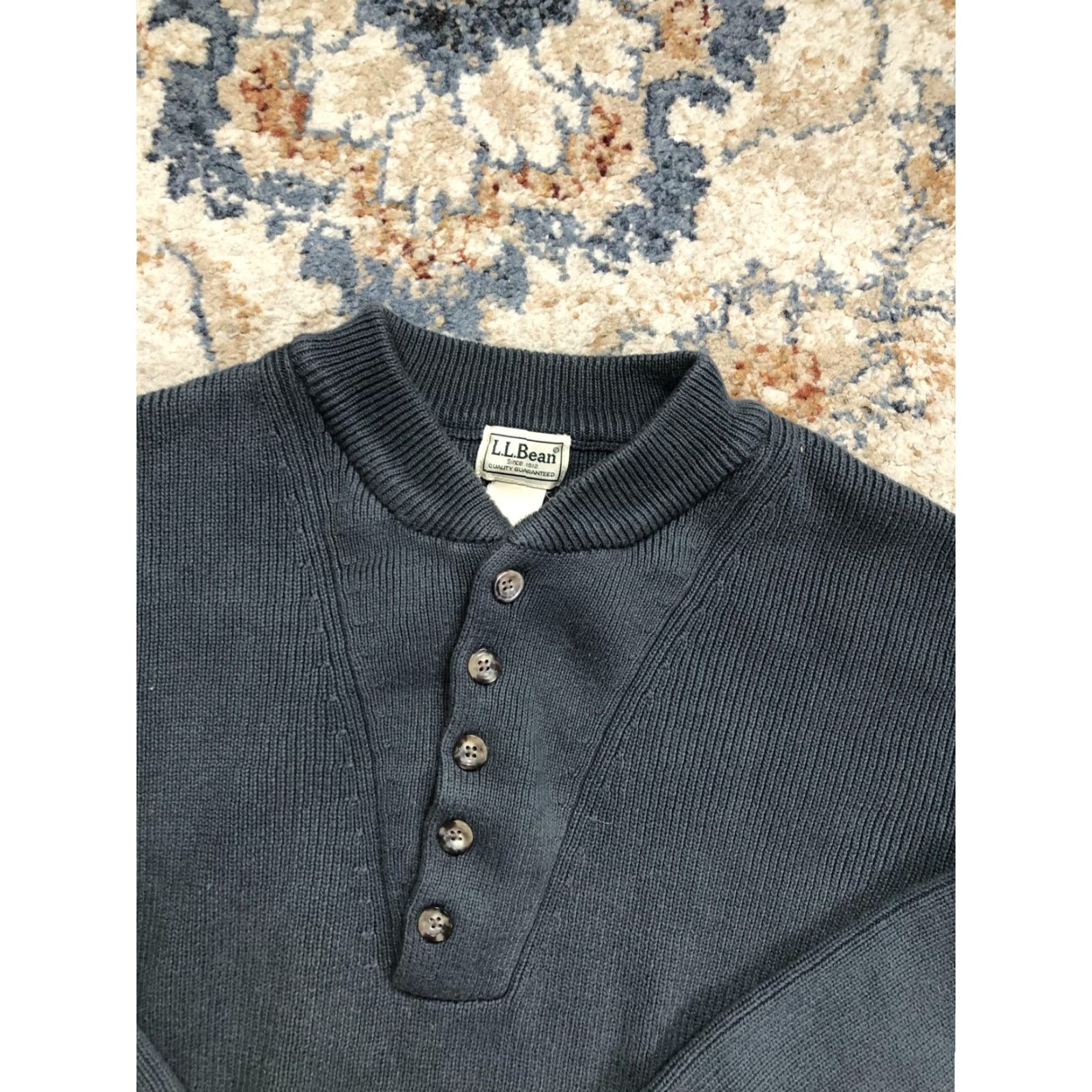 Vintage LL Bean Sweater Mens Large Blue Henley Cotton Knit Long Sleeve Crewneck Pullover Crew Neck MENS Knit Henley Solid 100% Cotton Size US L / EU 52-54 / 3 - 6 Thumbnail