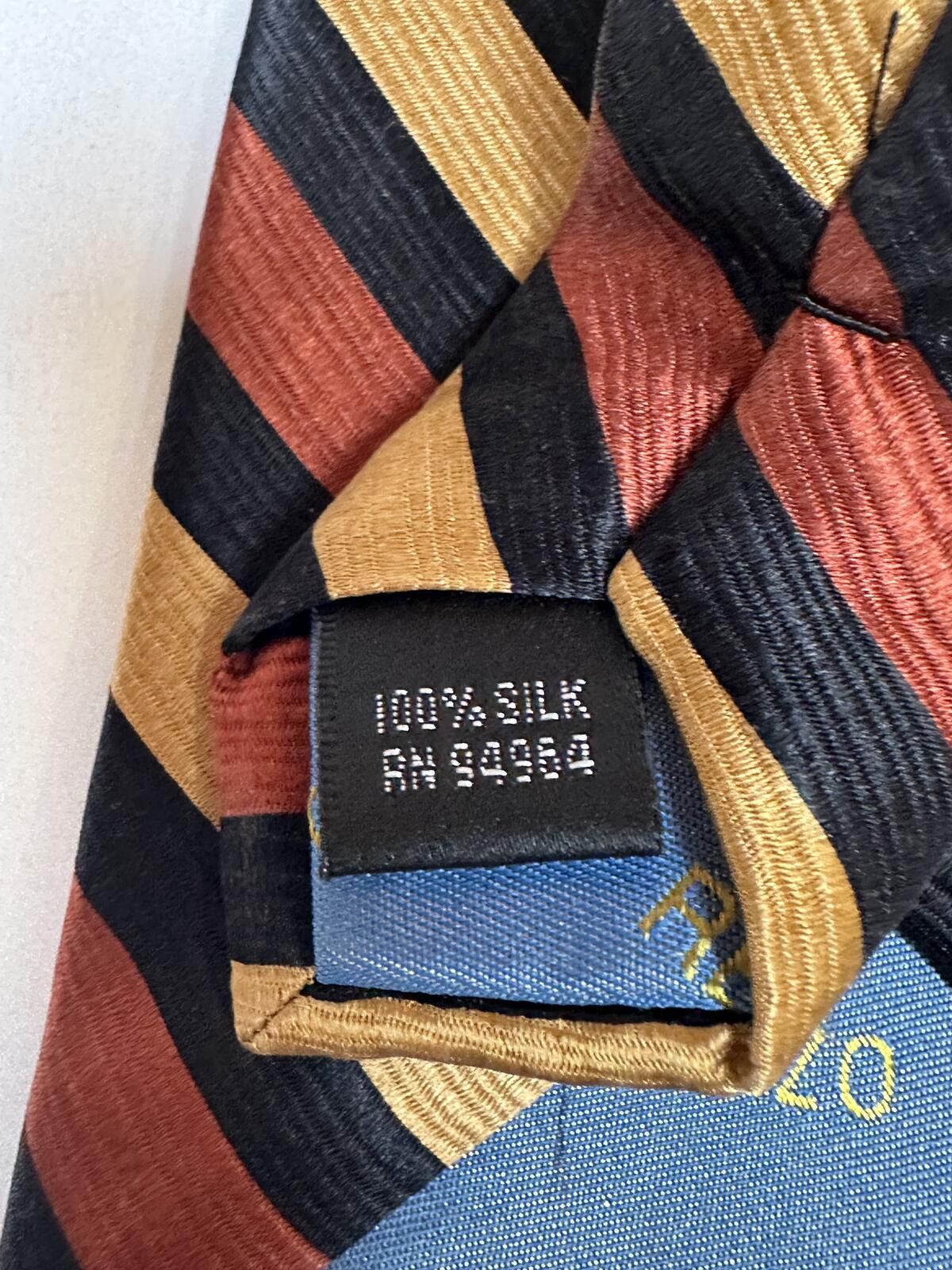 Other Renzo 100% silk tie gold/rust/black diagonal stripe Size ONE SIZE - 4 Thumbnail