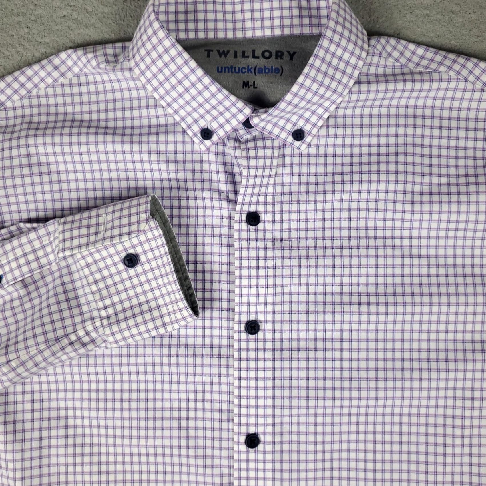 Vintage Twillory Shirt Mens Medium Purple Check Button-Up Long Sleeve Collared, Casual, Business, Formal, Travel, Workwear, Untuckable, Cotton/Nylon, M Size US M / EU 48-50 / 2 - 2 Thumbnail