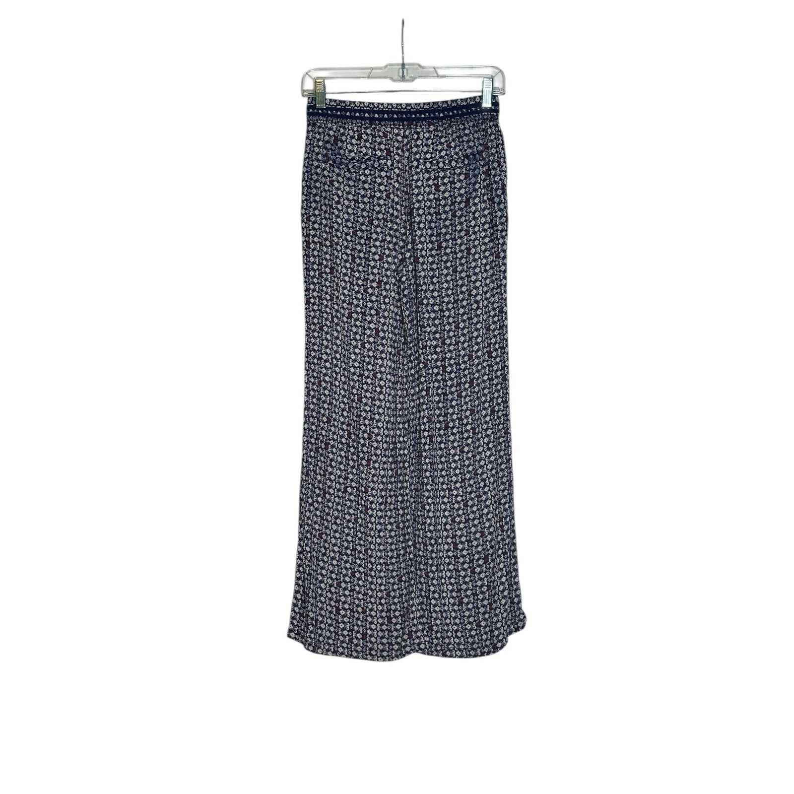 Anthropologie Hei Hei blue white floral boho wide legs pants size XSP Size 32" / US 10 / IT 46 - 6 Thumbnail