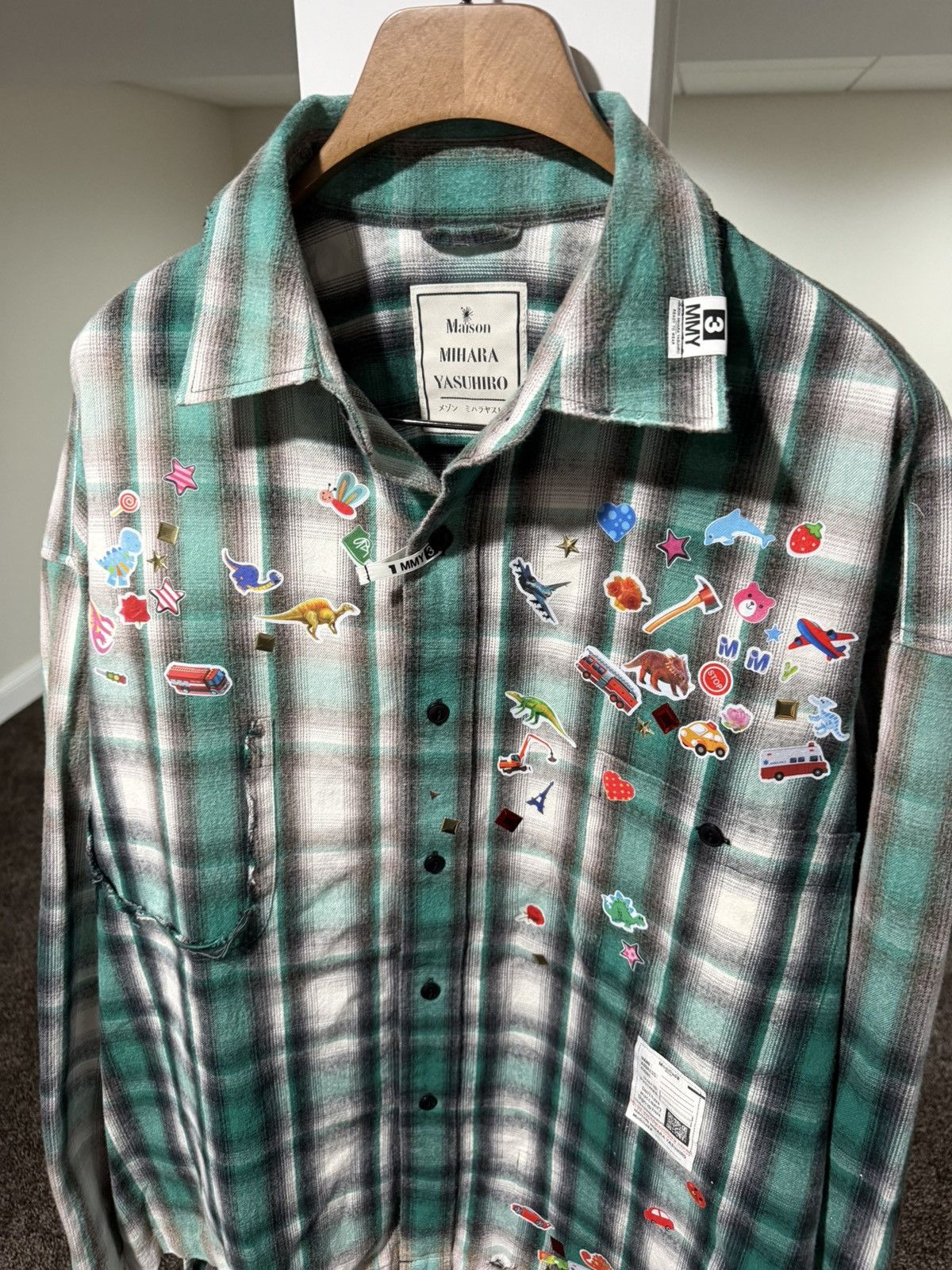 Maison MIHARA YASUHIRO Maison Mihara Yasuhiro Distressed Green Check Flannel Shirt Size US L / EU 52-54 / 3 - 3 Thumbnail
