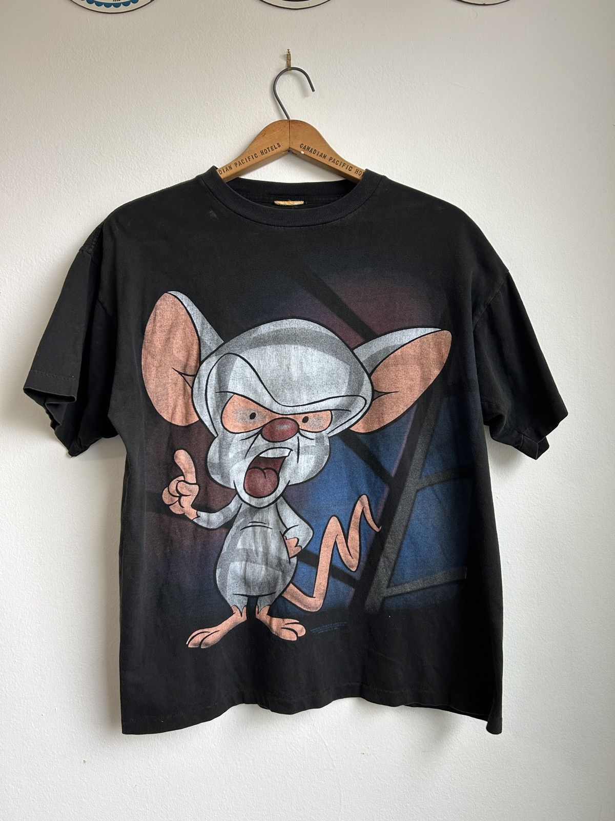 image of Vintage Pinky And The Brain Big Print Animaniacs Fits XL in White, Men's