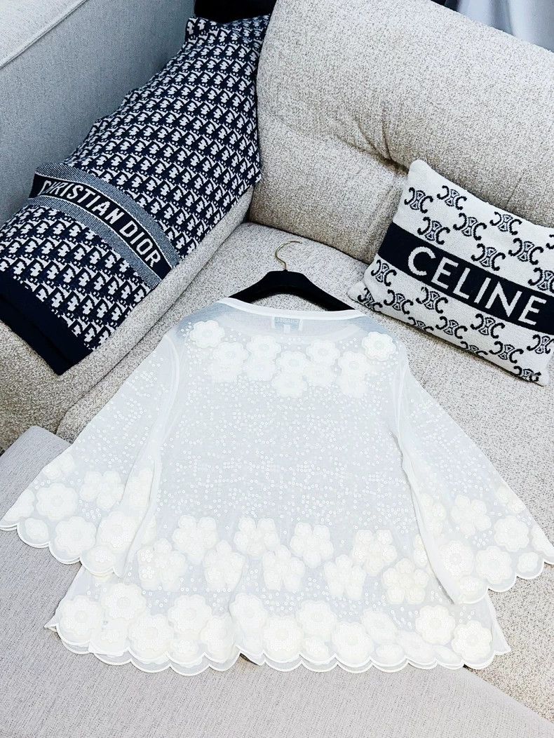 Chanel Chanel 17P white camellia sequin embroidered lace blouse l Size XS / US 0-2 / IT 36-38 - 3 Thumbnail