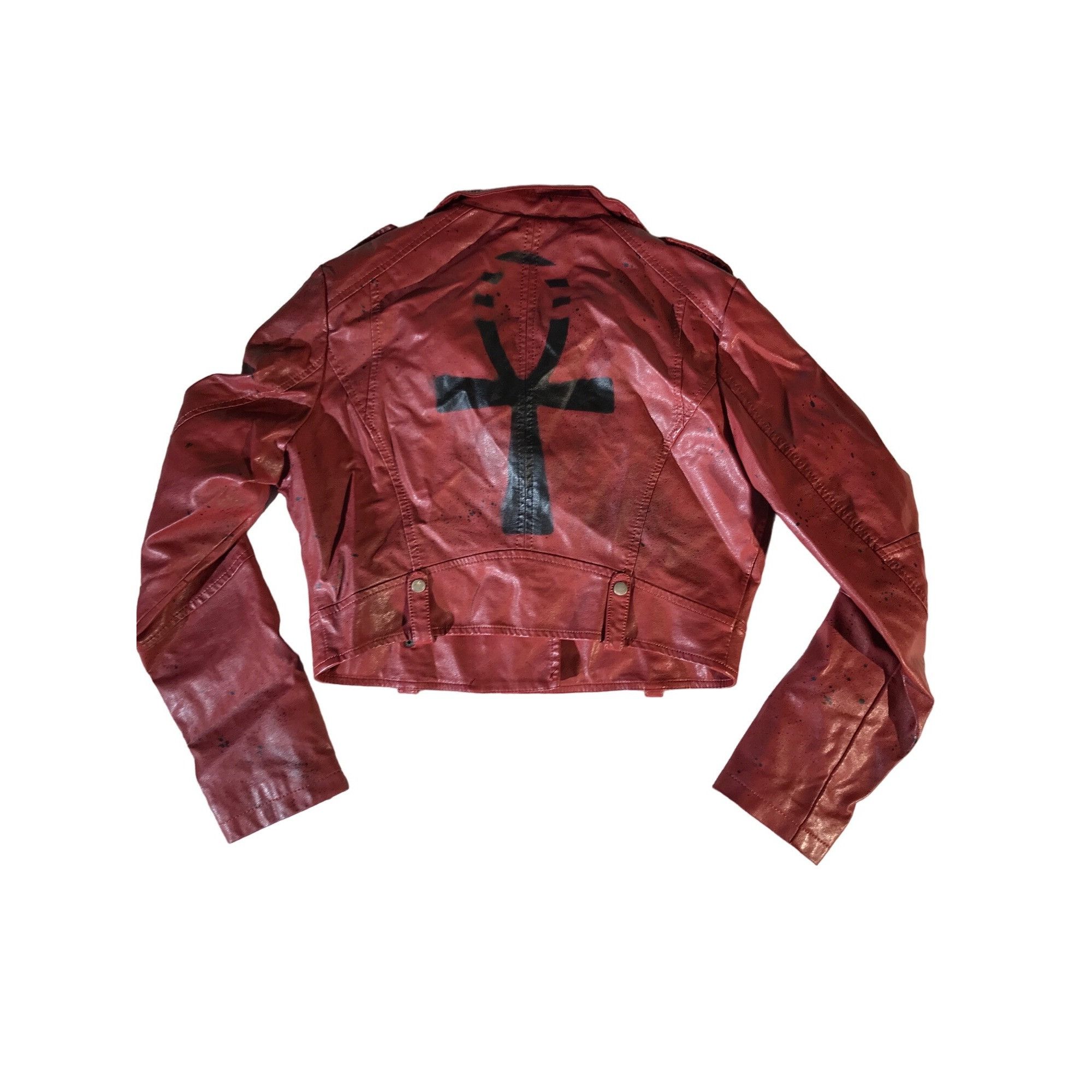Other In X Out Women's Moto Red Vegan Leather Ahnk Punk Jacket Size L / US 10 / IT 46 - 2 Thumbnail
