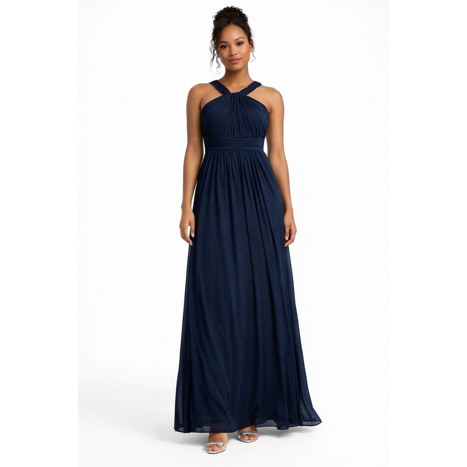 Other David's Bridal Women's 2 Blue Midi Brides Maid Dress Flowy Size XS / US 0-2 / IT 36-38 - 1 Thumbnail