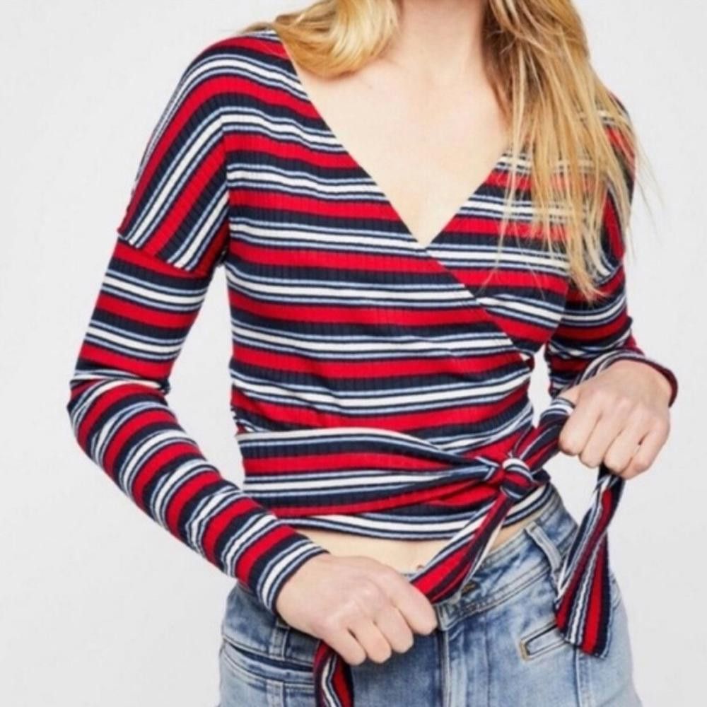 Free People Free People l Always With Me Striped Ribbed Faux Wrap Top XS Size XS / US 0-2 / IT 36-38 - 1 Thumbnail