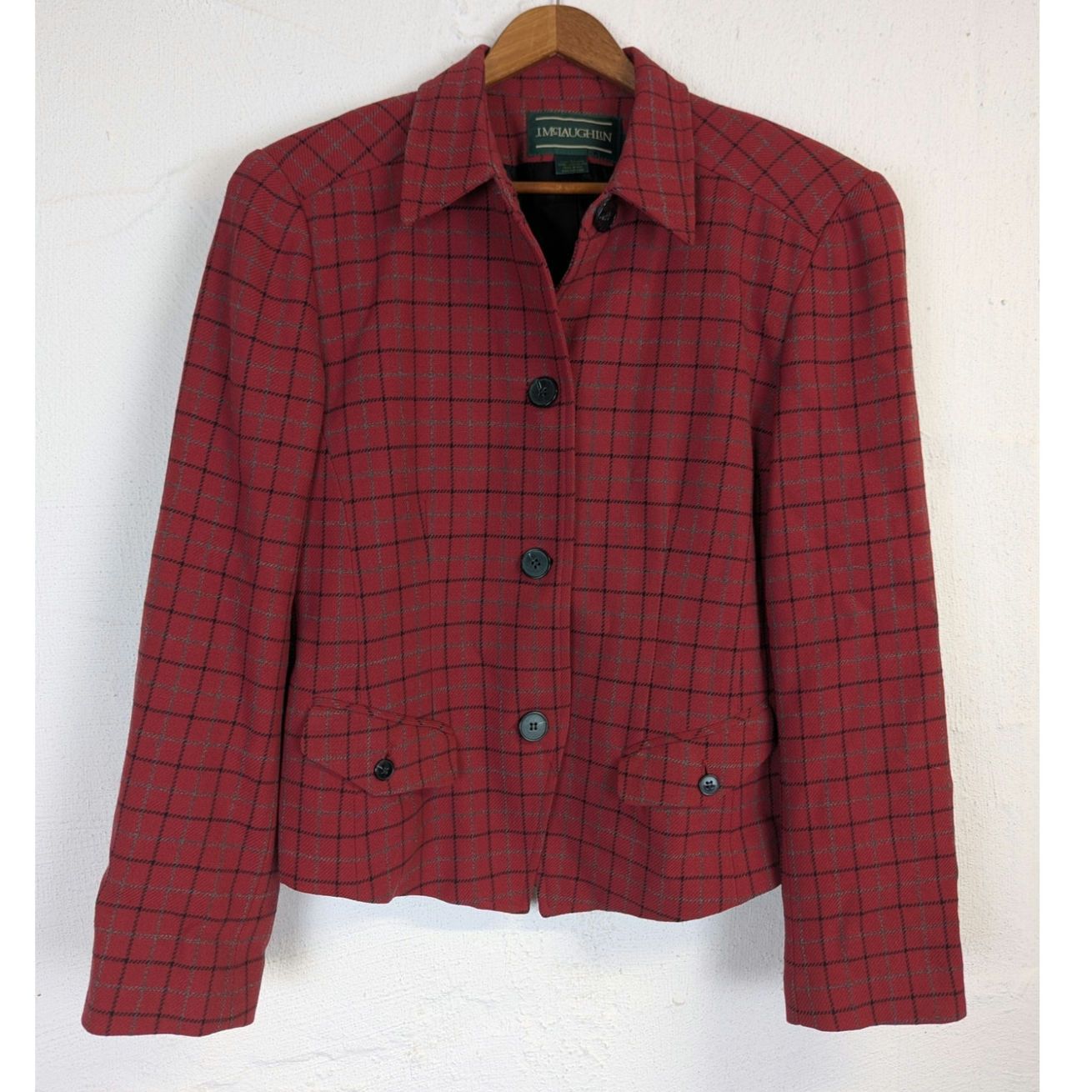 J.McLaughlin J McLaughlin Jacket Red Plaid Cropped Preppy Wool Academia Size M / US 6-8 / IT 42-44 - 1 Thumbnail