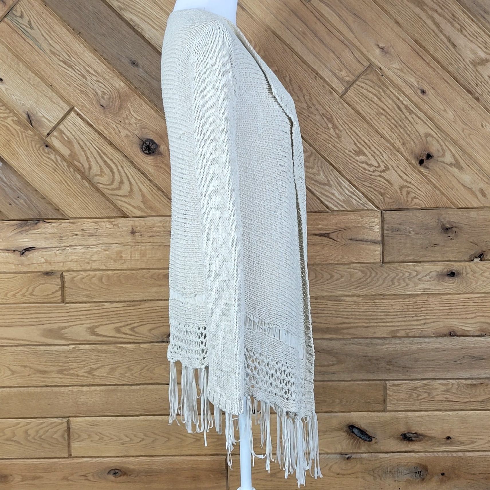 Vintage One Love Womens Top Long Sleeve Fringe Knit Open Cardigan Sweater Beige Size M Size M / US 6-8 / IT 42-44 - 5 Thumbnail