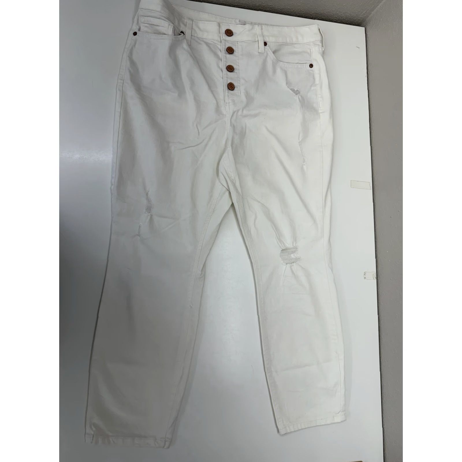 Vintage LC Lauren Conrad Jeans Size 16 Skinny Ankle White Denim Distressed Womens Size 38" / US 16 / IT 52 - 3 Thumbnail